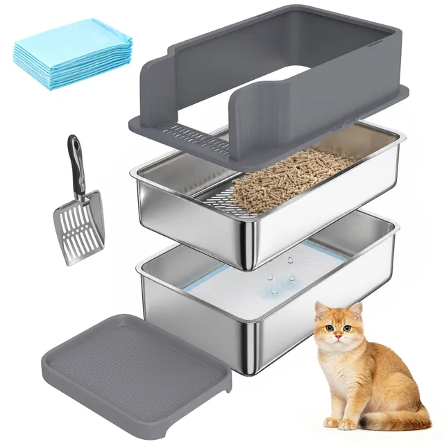 pawhut-bac-liti-re-tamisante-inox-pour-granul-s-de-pin-58-x-37-x-30-cm-gris image 1