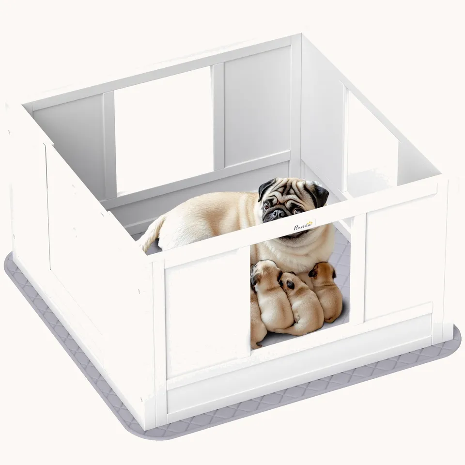 pawhut-caisse-de-mise-bas-chien-avec-tapis-et-entr-e-r-glable-petits-chiens image 1