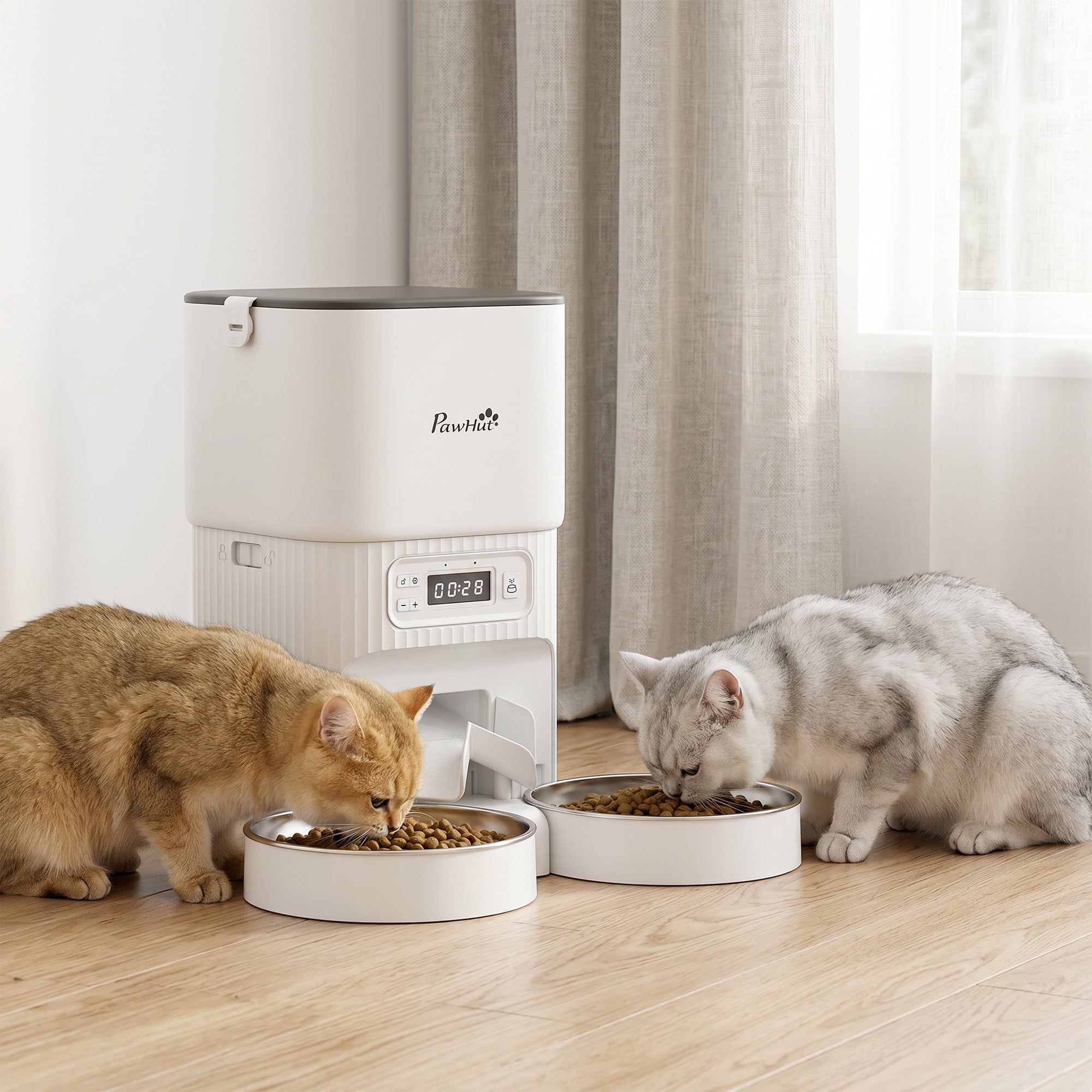 pawhut-distributeur-automatique-pour-chat-4l-1-6-repas-avec-bols-inox image 3