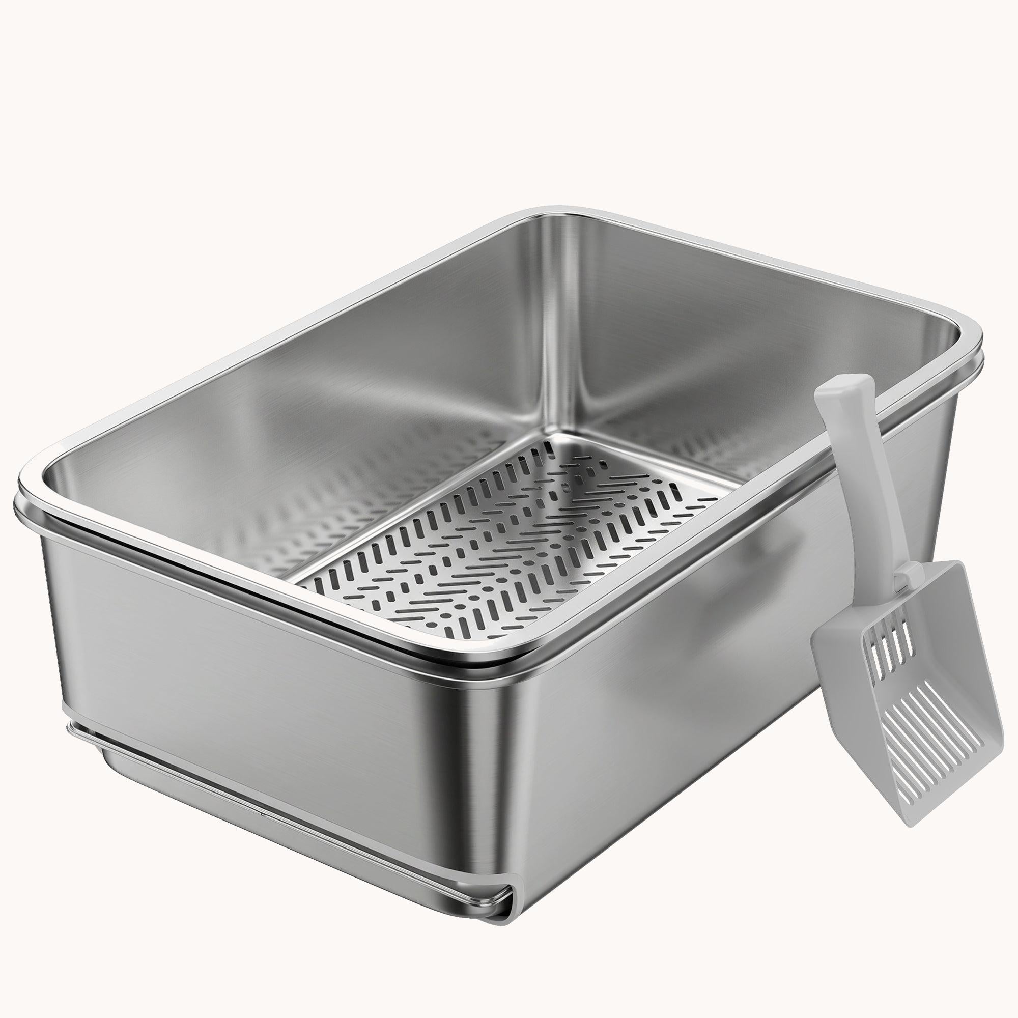 pawhut-bac-liti-re-chat-inox-xl-tamis-avec-c-t-s-hauts-argent image 2