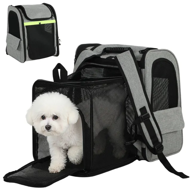 pawhut-sac-dos-transporteur-pour-animaux-extensible-et-respirant-gris-clair image 1