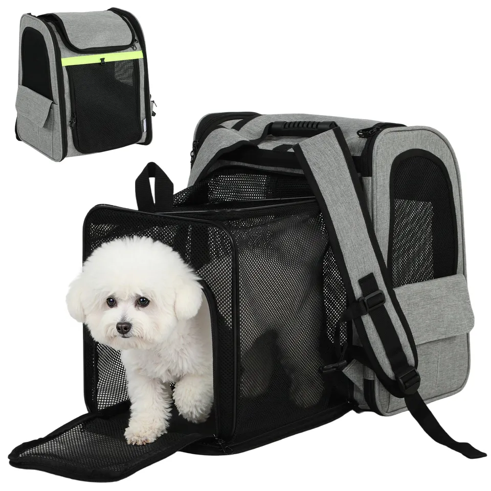 pawhut-sac-dos-transporteur-pour-animaux-extensible-et-respirant-gris-clair image 1