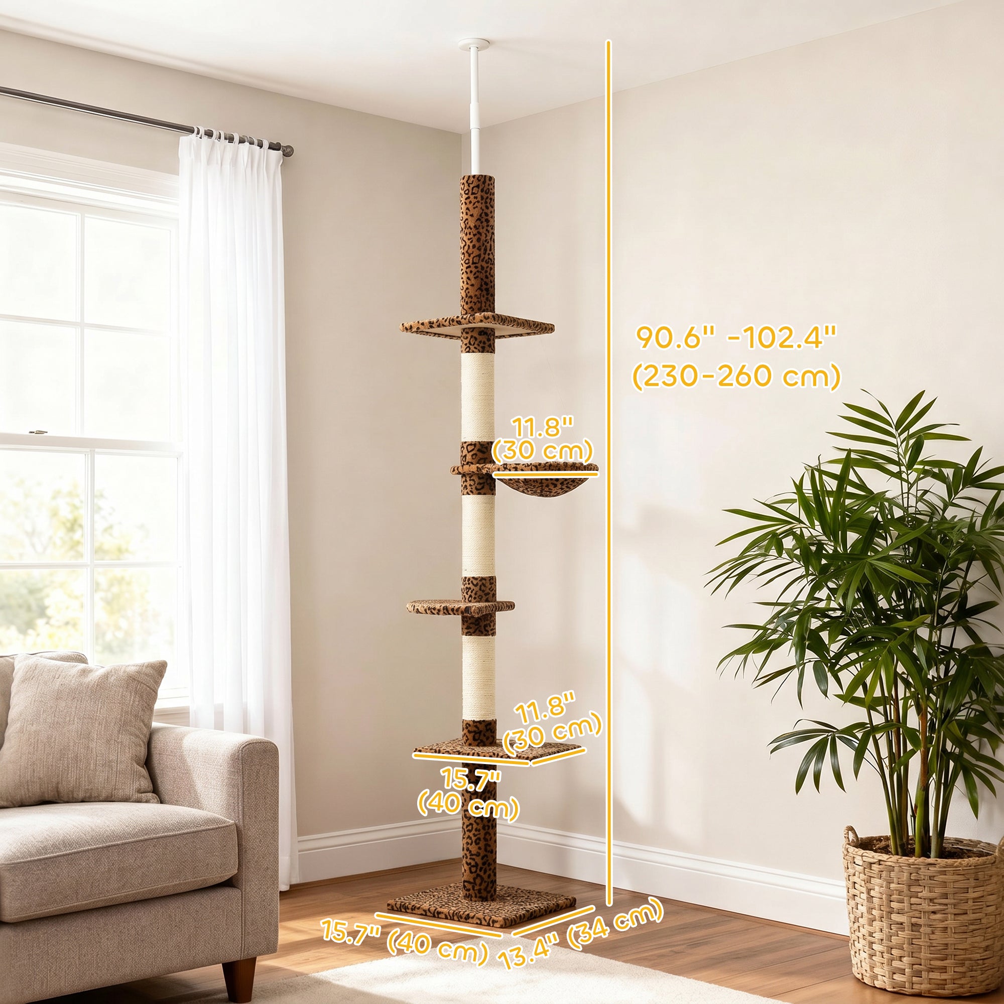 pawhut-arbre-chat-sol-plafond-230-260-cm-5-niveaux-imprim-l-opard image 5