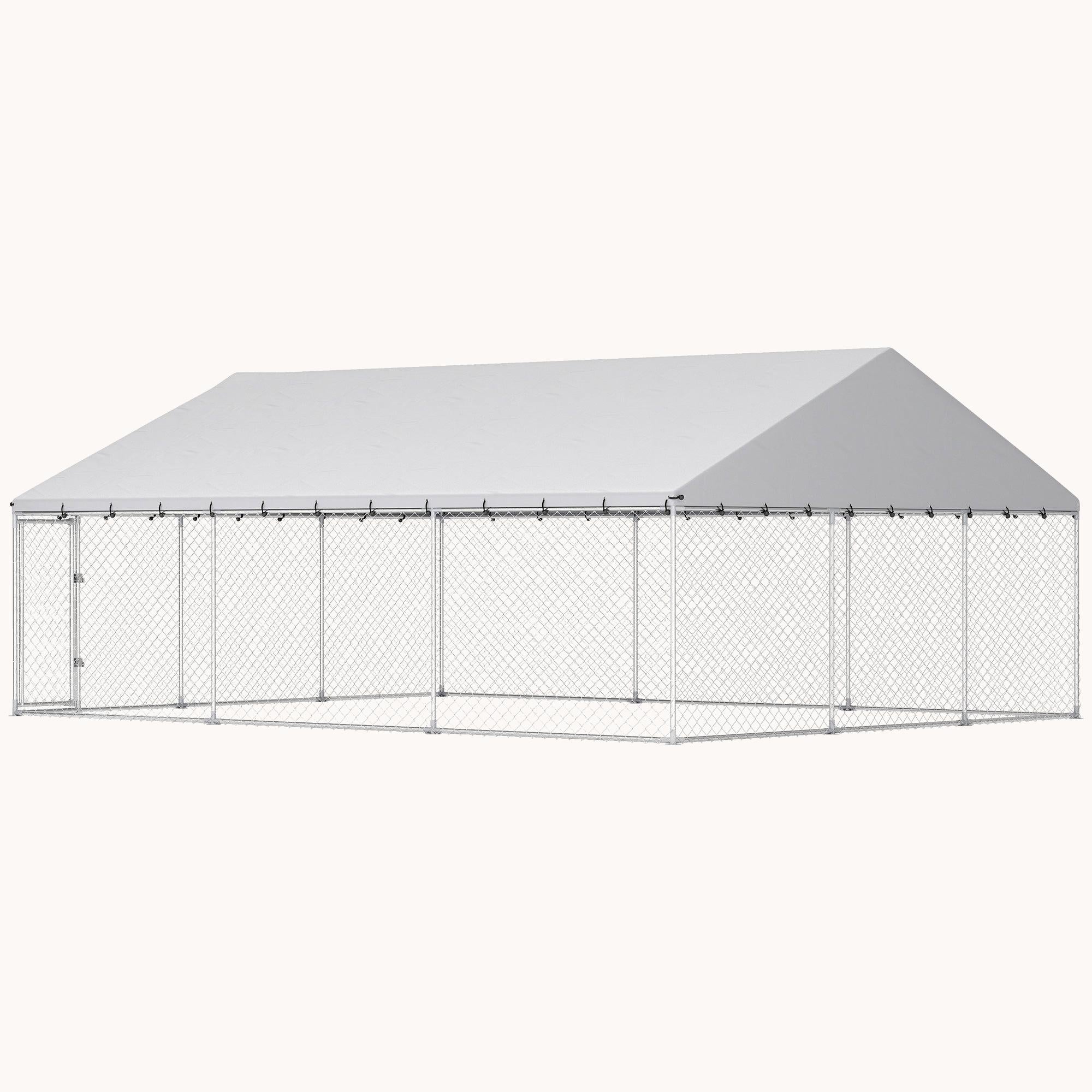 pawhut-chenil-ext-rieur-xxl-avec-toit-imperm-able-20-x-15-argent image 2