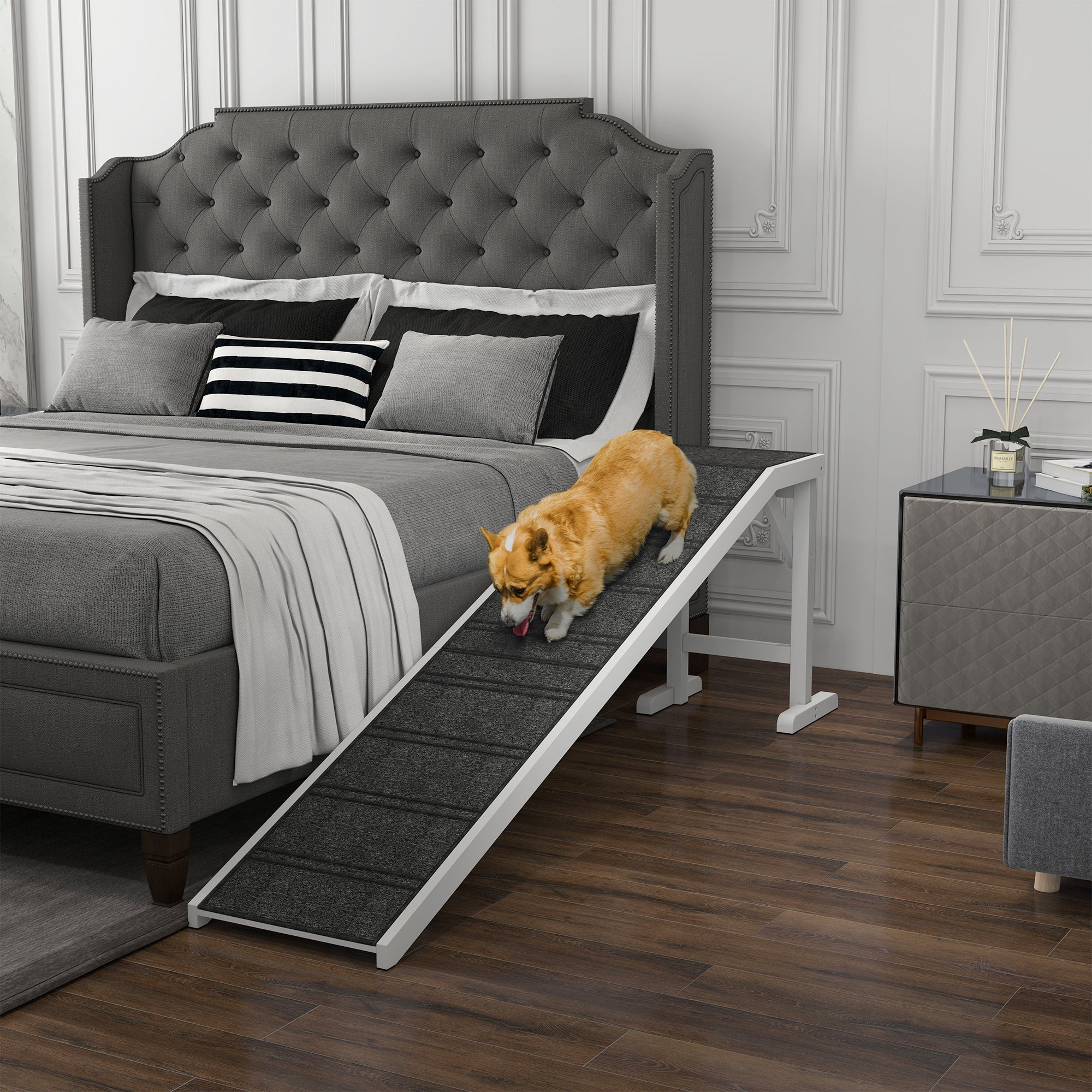 pawhut-rampe-pour-chien-bois-cerisier-pliable-antid-rapante-avec-plateforme image 4