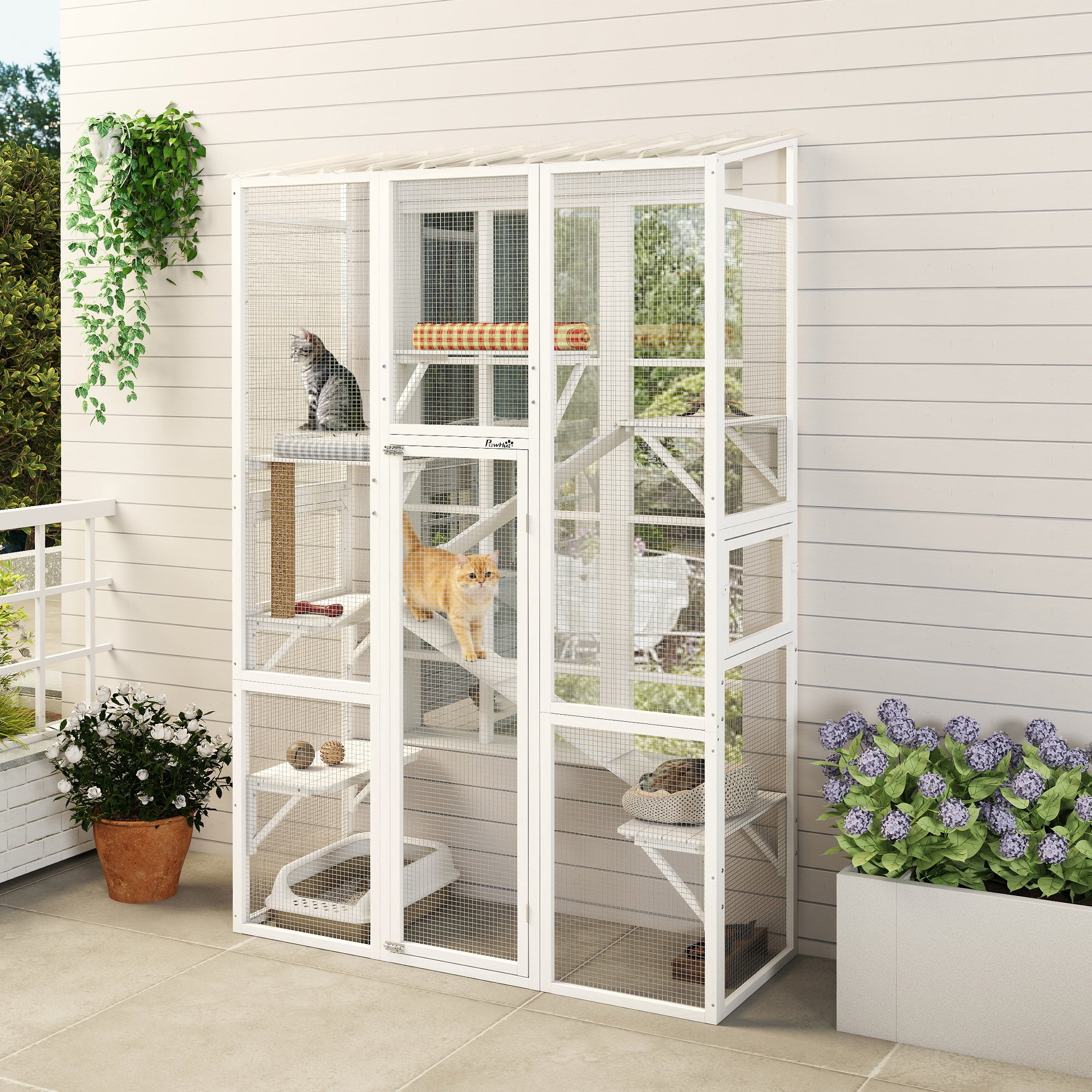 pawhut-grand-enclos-ext-rieur-chat-catio-6-plateformes-blanc image 3