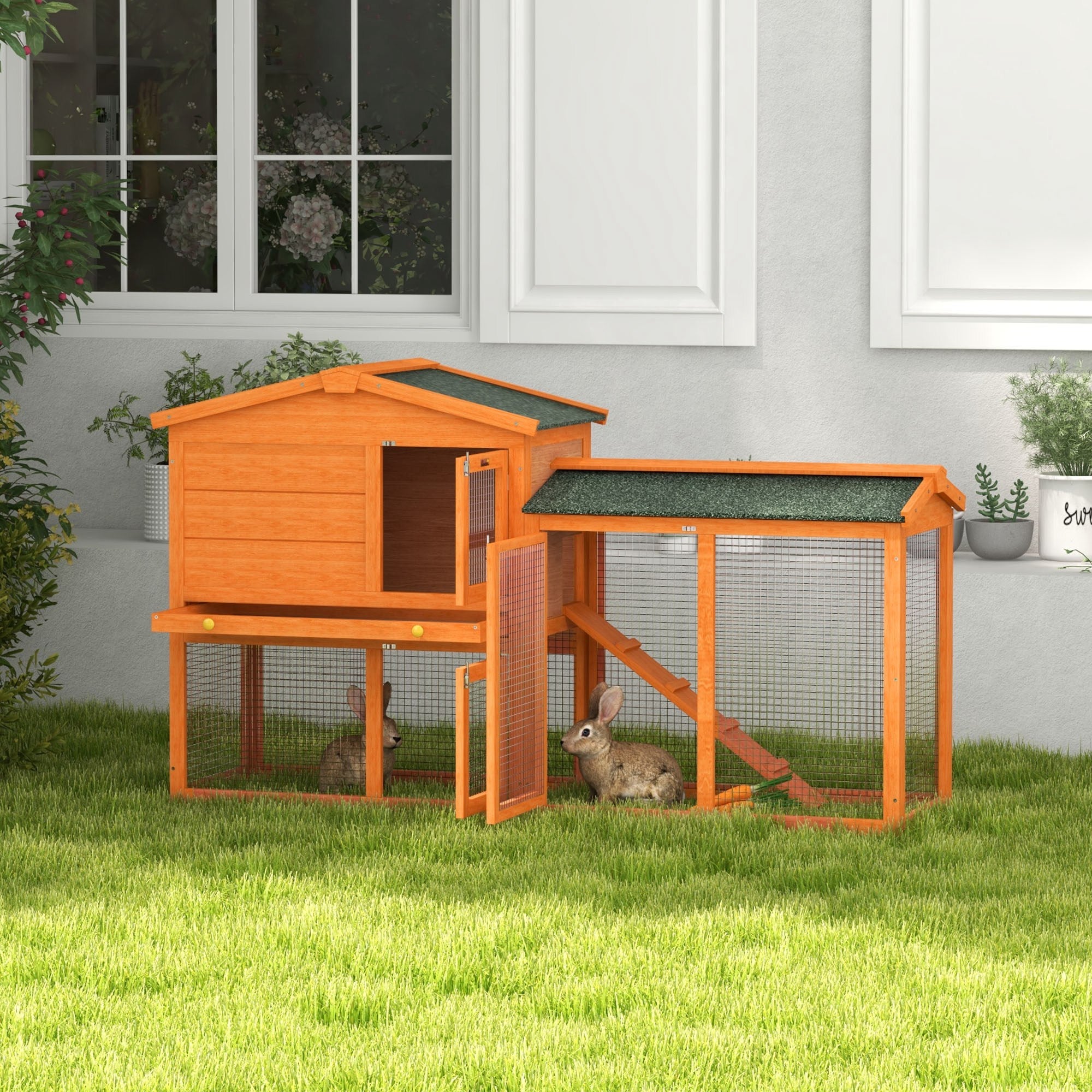 pawhut-cage-lapin-2-niveaux-avec-rampe-et-tiroir-orange image 4