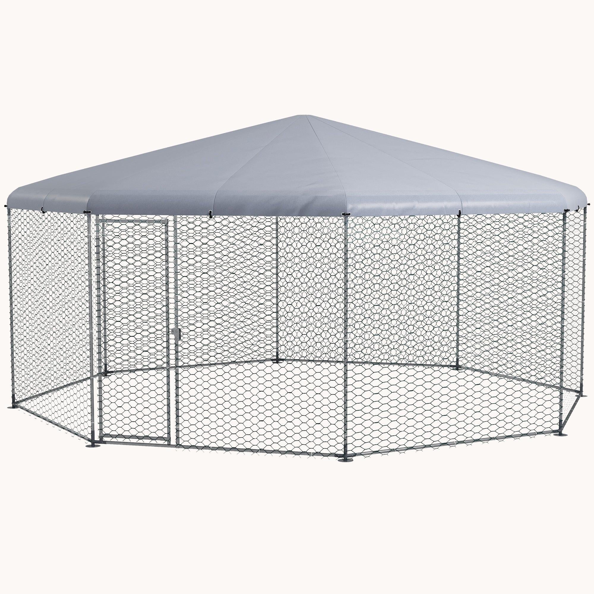 pawhut-enclos-poulailler-octogonal-m-tal-avec-b-che-imperm-able-argent image 2