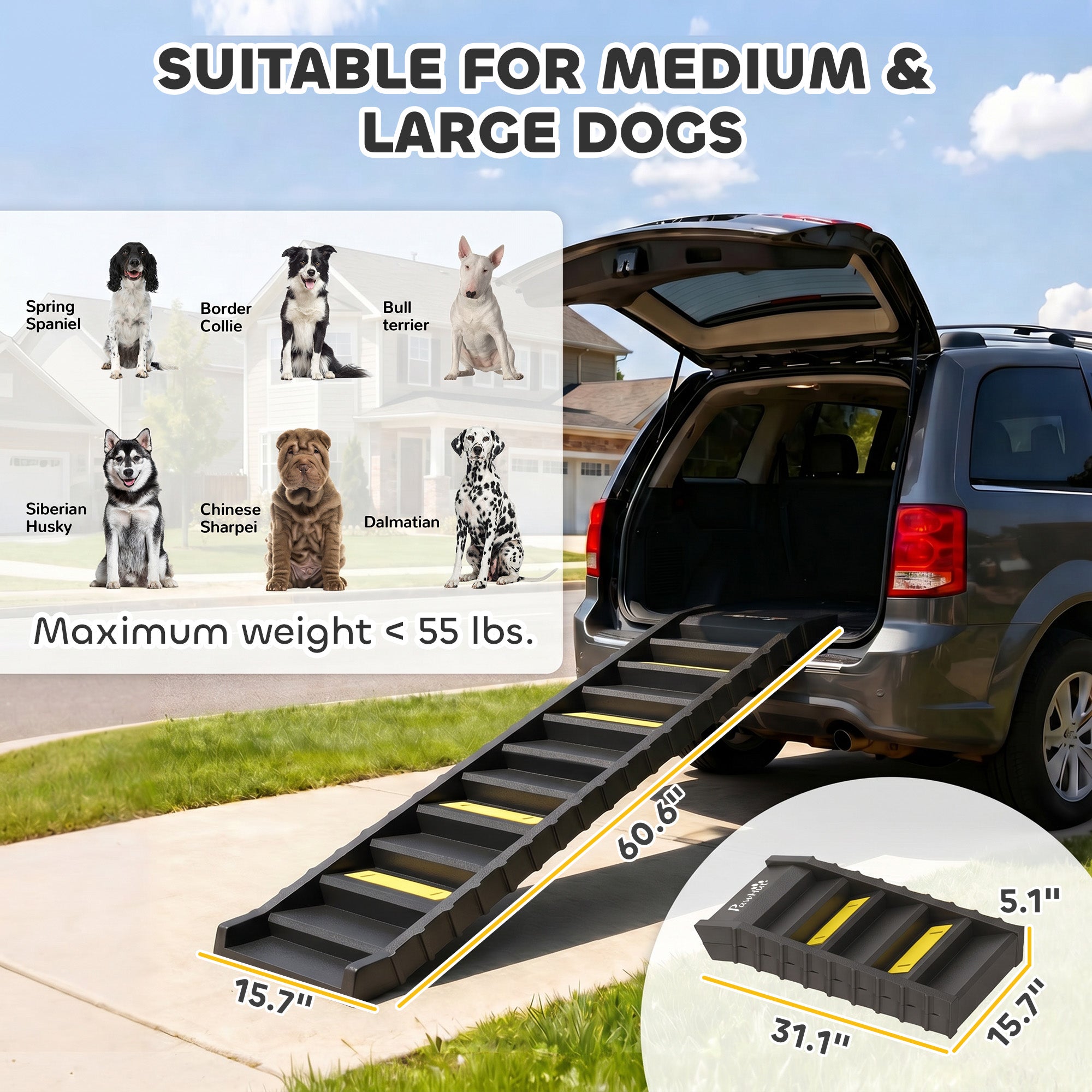 pawhut-rampe-escalier-chien-pliable-10-marches-pour-voiture-suv-jusqu-55-lbs-noi image 5