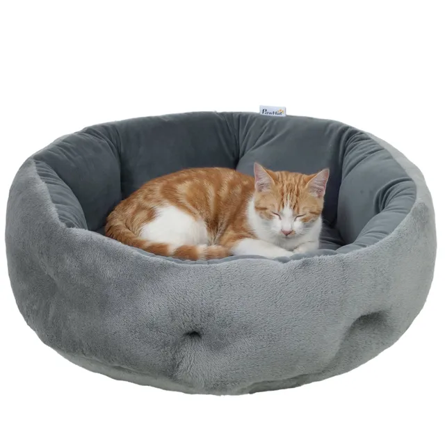 pawhut-panier-r-versible-rond-pour-chat-et-petit-chien-gris-fonc image 1