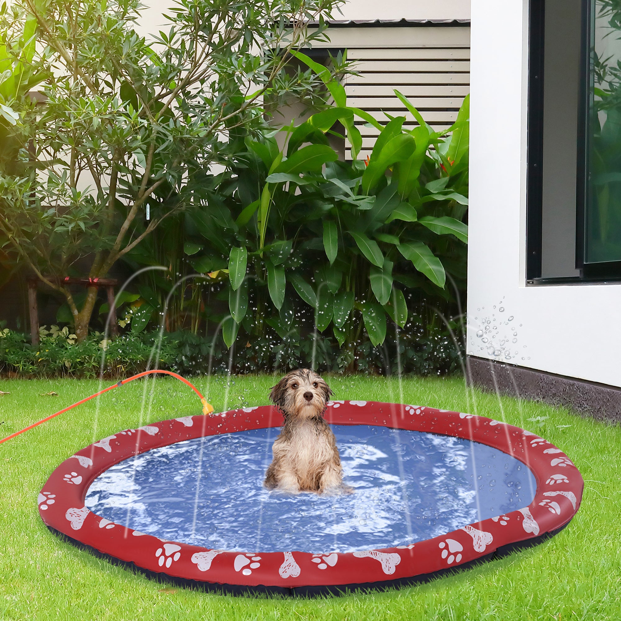 pawhut-tapis-splash-pad-chien-150-cm-rouge-antid-rapant-avec-jet-arroseur-pliabl image 4