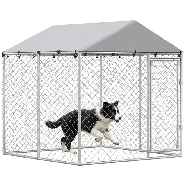 pawhut-chenil-ext-rieur-pour-chien-2-x-2-x-2-m-avec-toit-anti-uv-et-b-che-imperm image 1