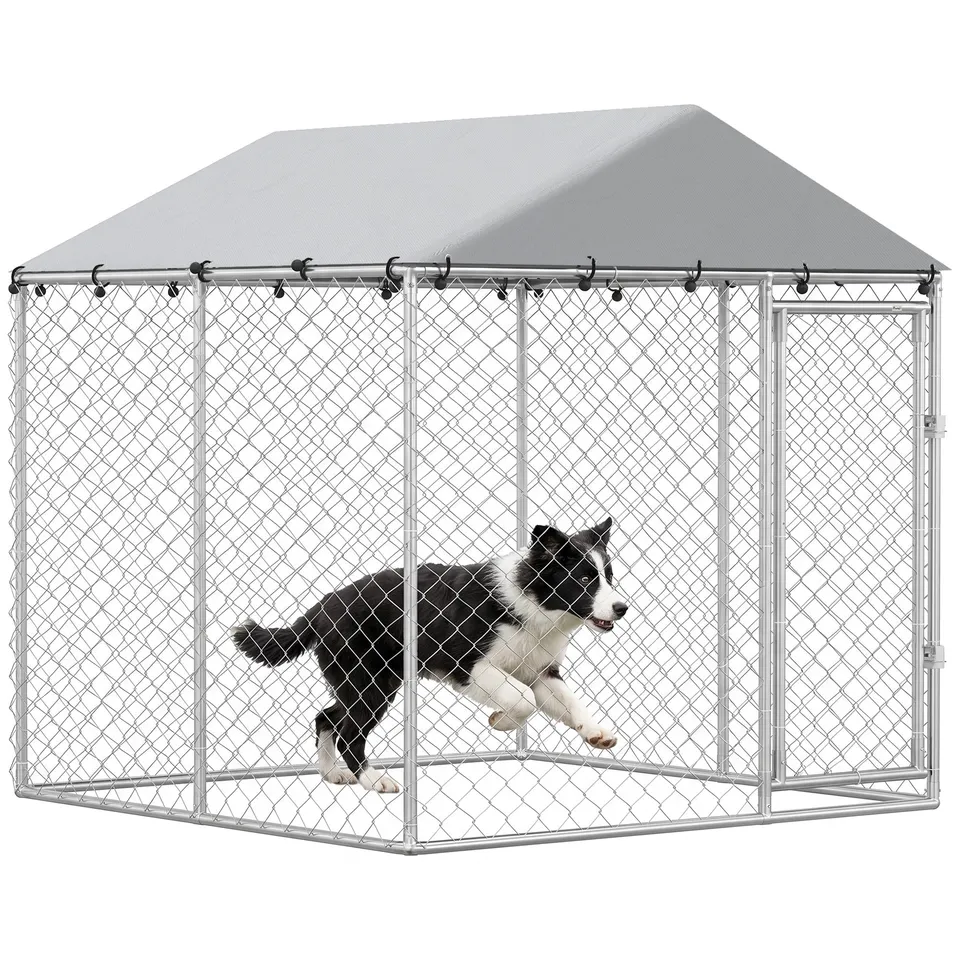 pawhut-chenil-ext-rieur-pour-chien-2-x-2-x-2-m-avec-toit-anti-uv-et-b-che-imperm image 1