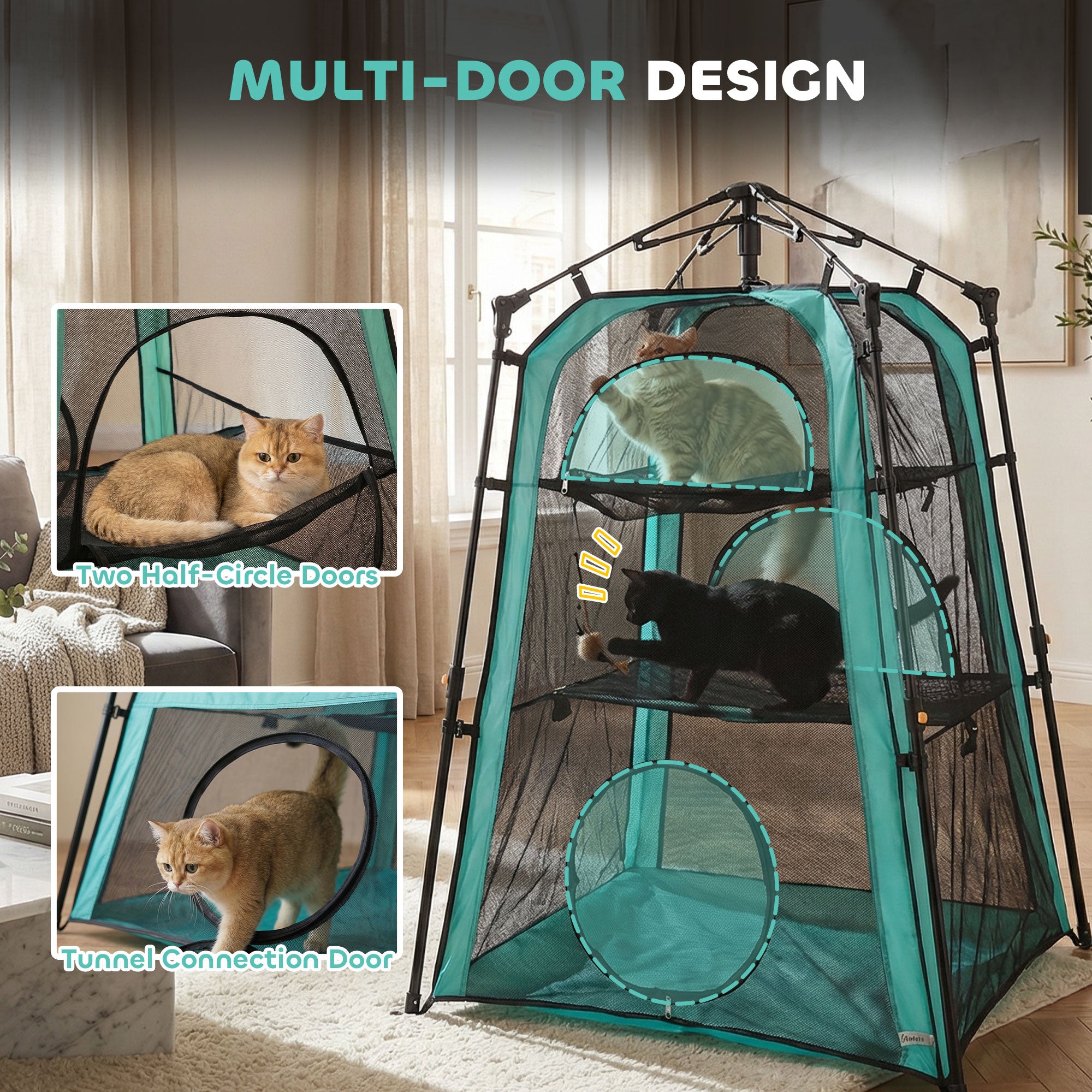 pawhut-tente-pour-chat-3-niveaux-extra-large-int-rieur-ext-rieur-avec-maille-res image 7