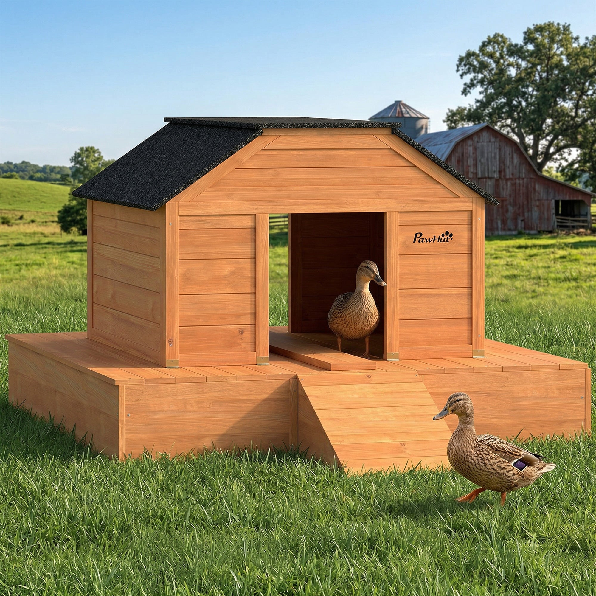 pawhut-maison-flottante-pour-canards-1-2-canards-toit-asphalte-orange image 4