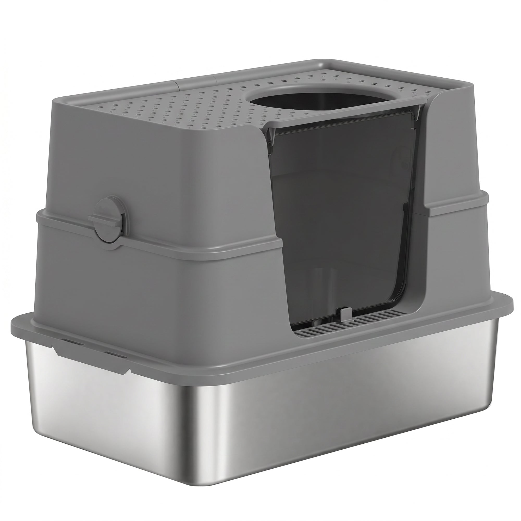 pawhut-bac-liti-re-chat-inox-xl-avec-couvercle-basculant-100-gris-fonc image 2