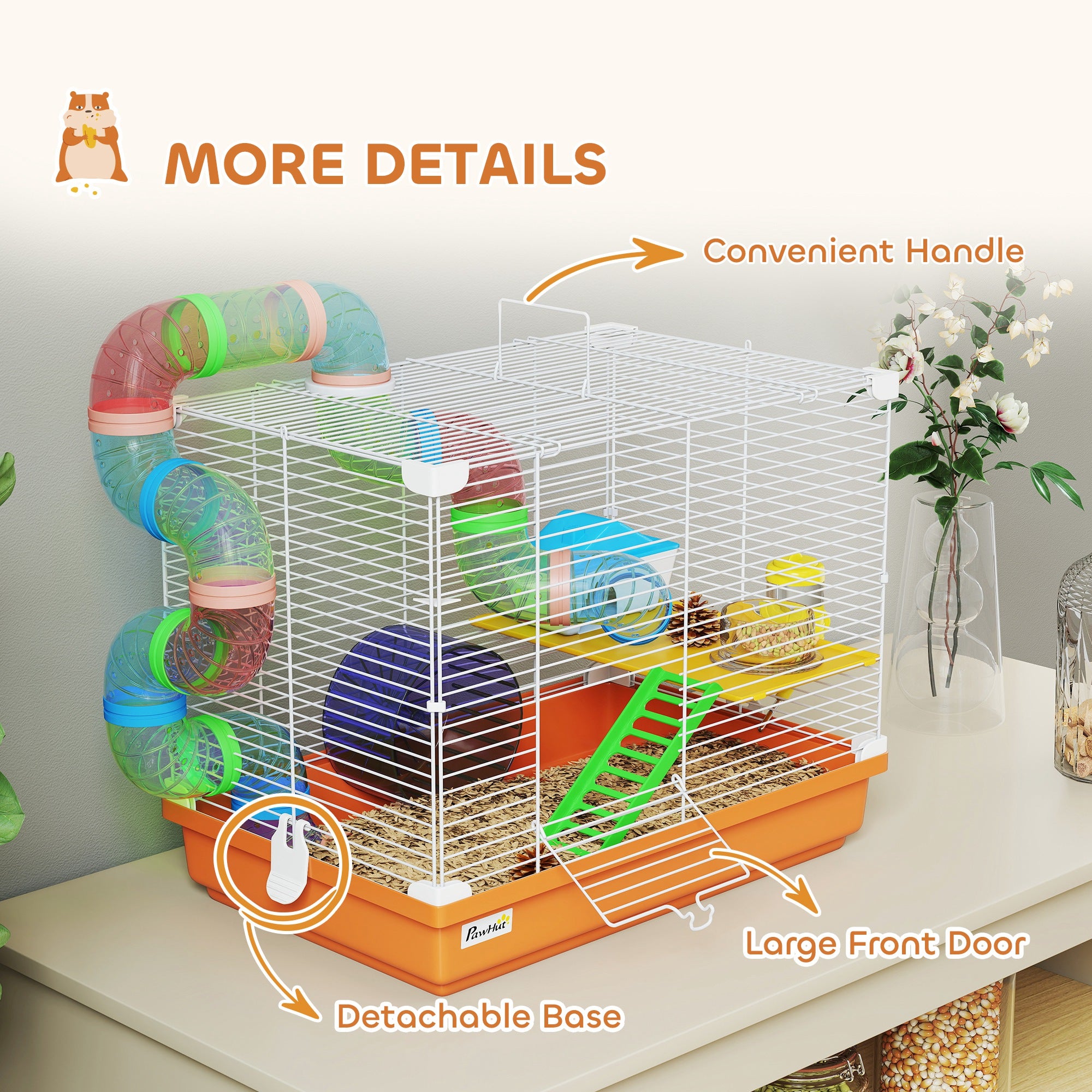 pawhut-cage-hamster-18-2-niveaux-avec-tubes-et-accessoires-orange image 8