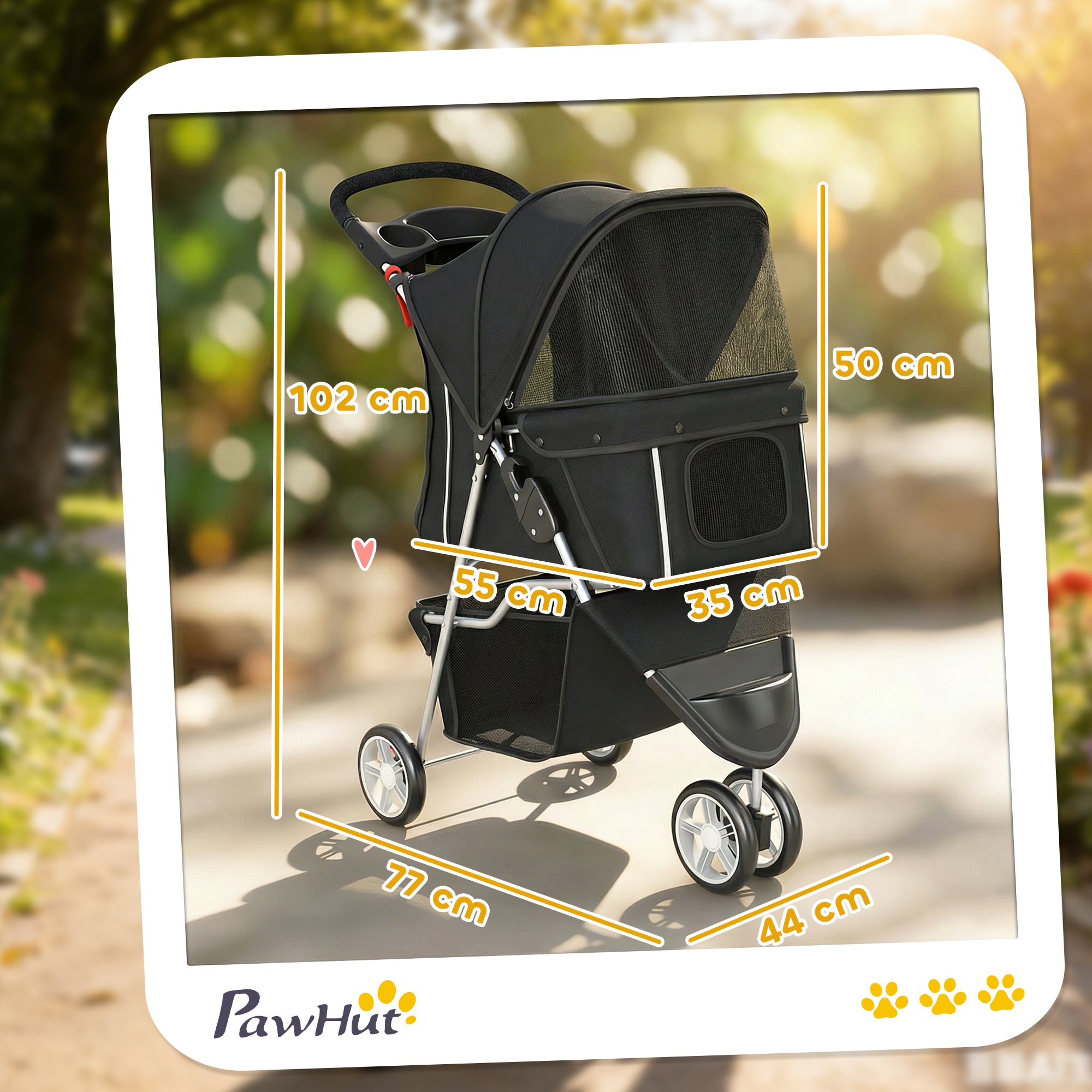pawhut-poussette-chien-et-chat-3-roues-pliable-avec-porte-gobelet-noir image 5