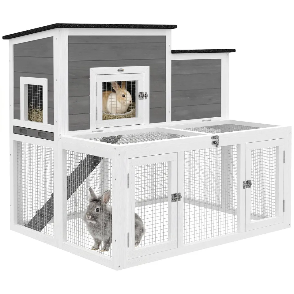 pawhut-clapier-lapin-bois-97x75-5x90-cm-gris-2-tages image 1