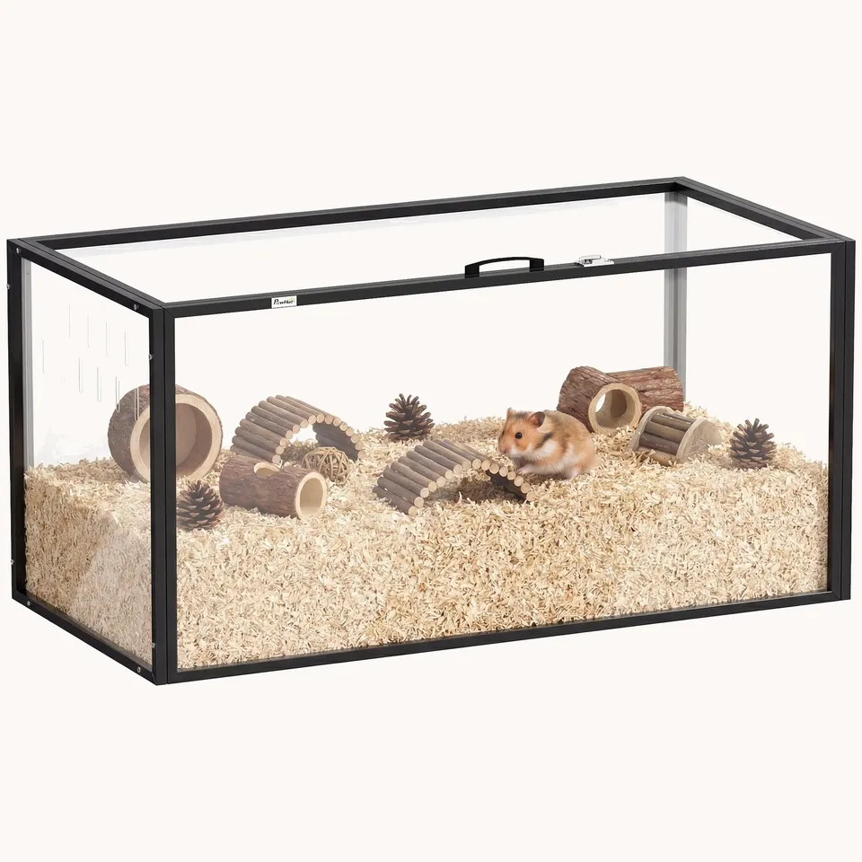 pawhut-cage-hamster-acrylique-large-avec-dessus-ouvrable-noir image 1
