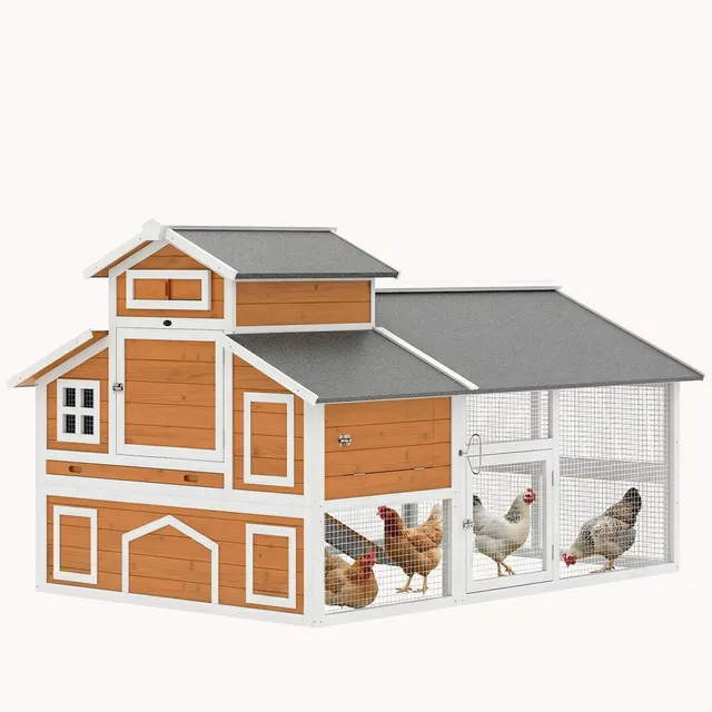 pawhut-poulailler-avec-enclos-2-pondoirs-et-toit-asphalte-orange image 1