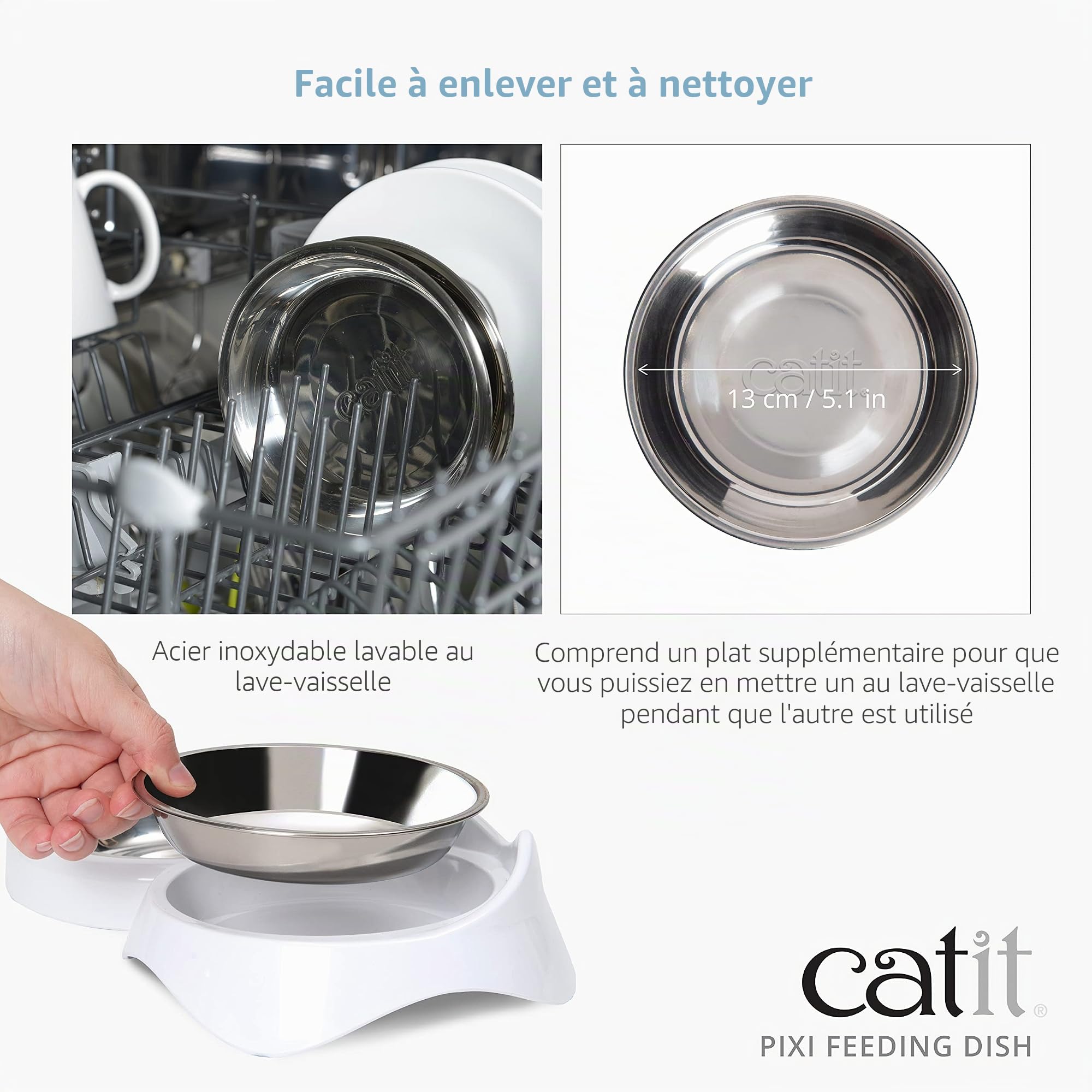 catit-pixi-gamelle-simple-blanche-pour-chat-avec-insert-inox-200-ml image 4