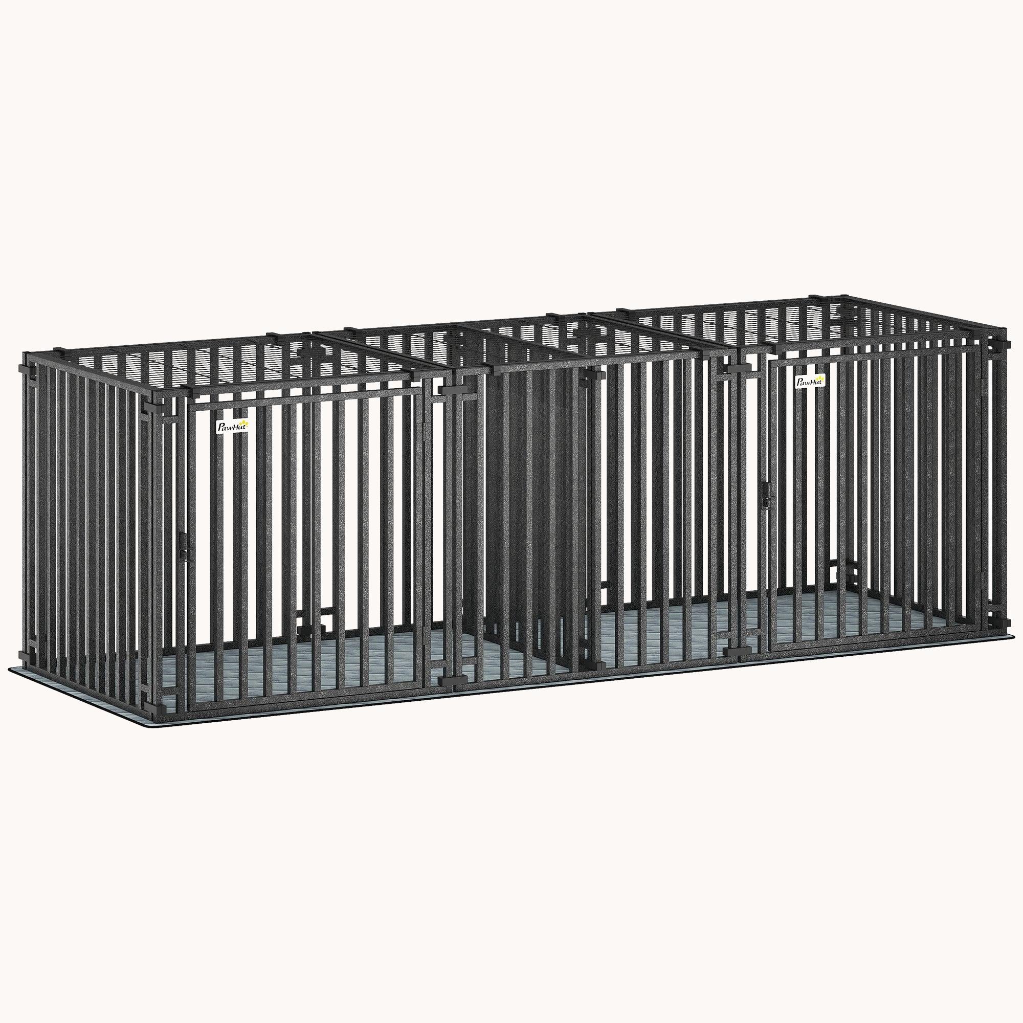 pawhut-cage-chien-m-tal-robuste-83-avec-s-parateur-et-tapis-imperm-able-noir image 1