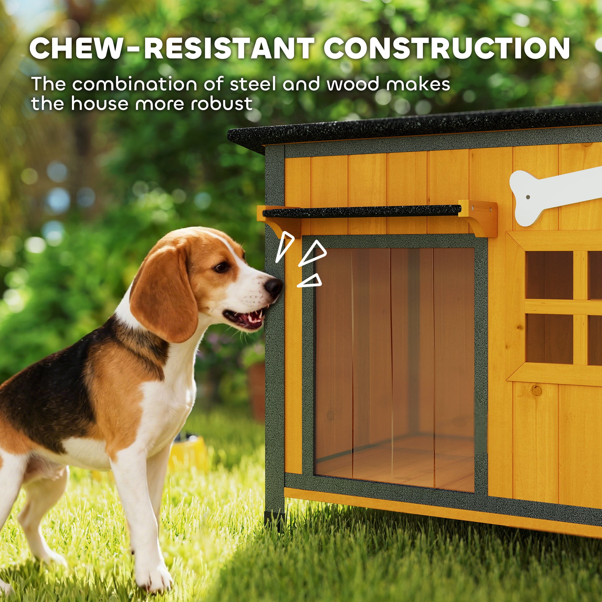 pawhut-niche-chien-bois-et-acier-toit-ouvrable-jaune image 6