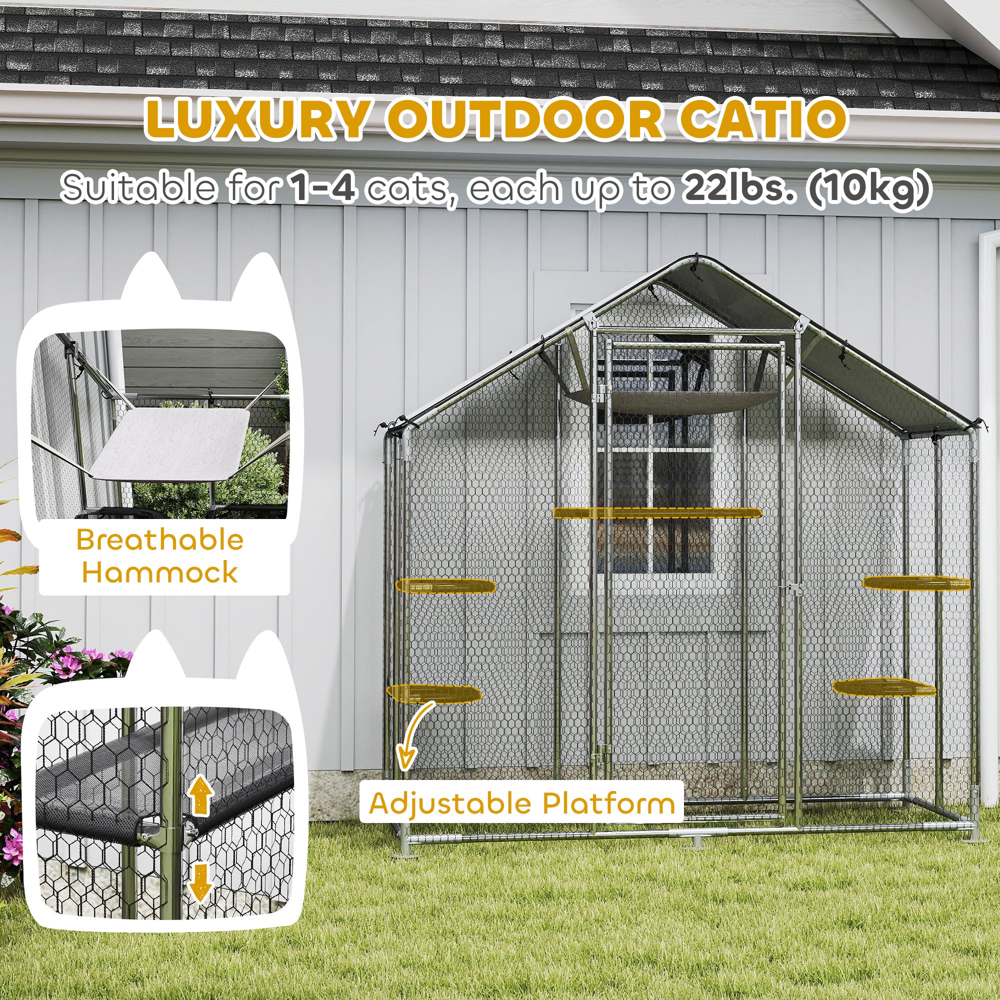 pawhut-enclos-ext-rieur-walk-in-pour-chats-5-plateformes-hamac-et-b-che-argent image 7