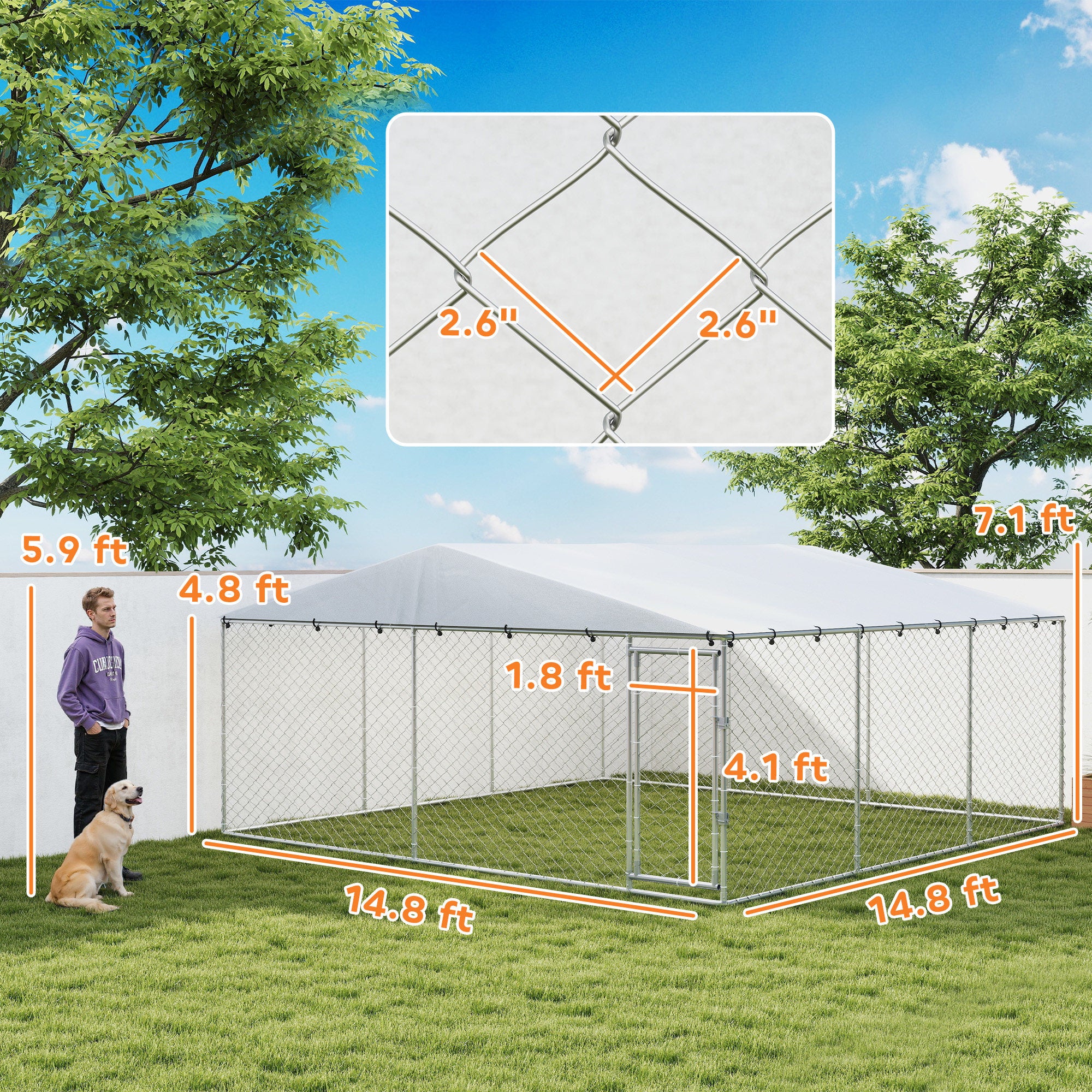 pawhut-chenil-ext-rieur-chien-avec-b-che-imperm-able-15-x-15-argent image 5