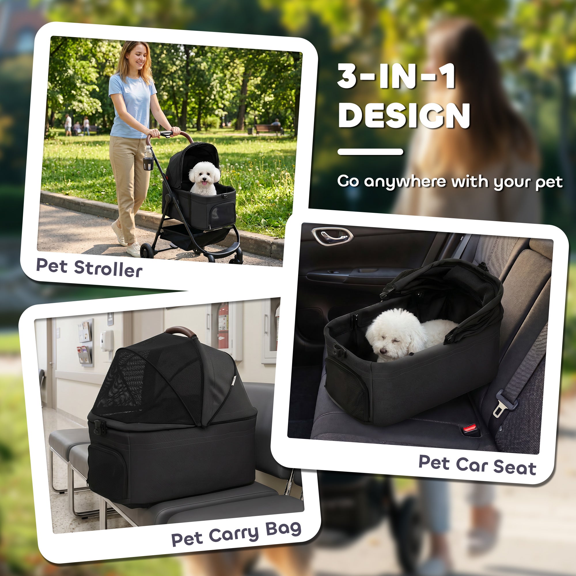 pawhut-poussette-3-en-1-pliable-pour-petits-chiens-et-chats-avec-panier-amovible image 7