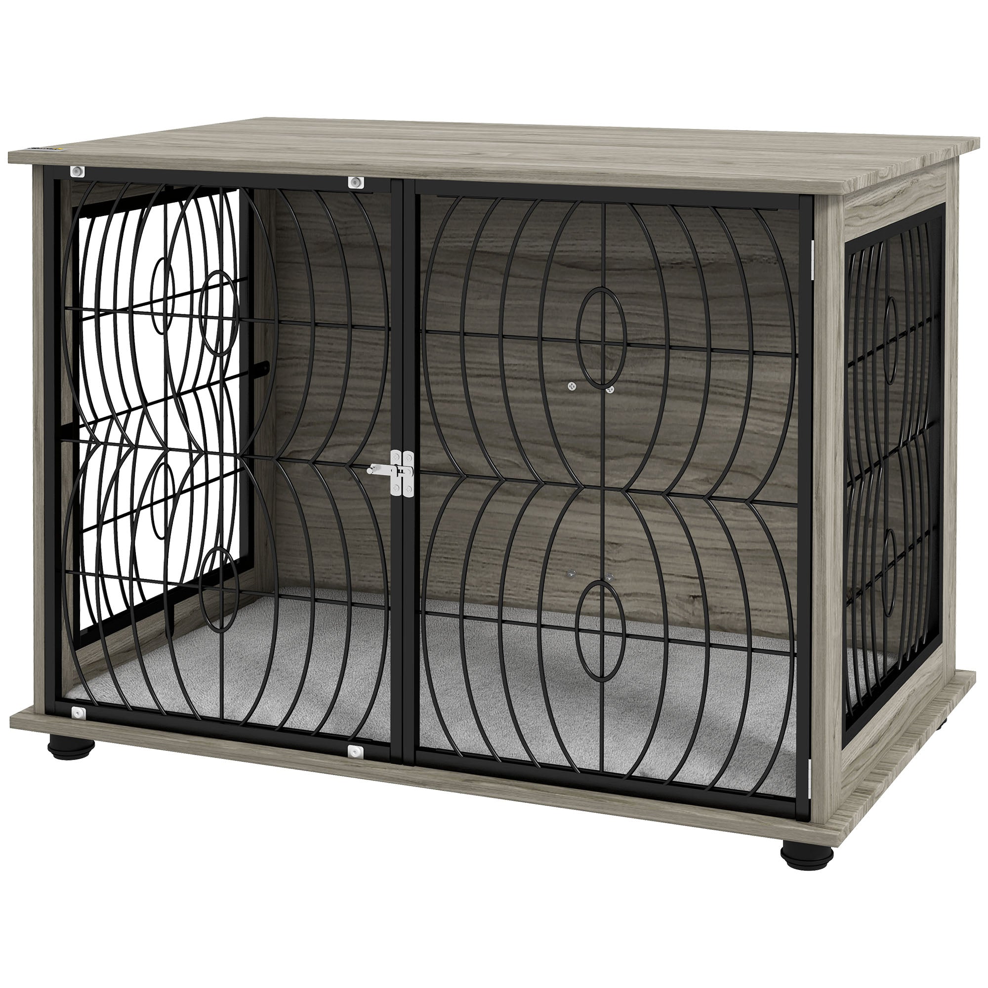pawhut-niche-caisse-pour-chien-table-d-appoint-100x60x74-cm-avec-coussin-gris image 2