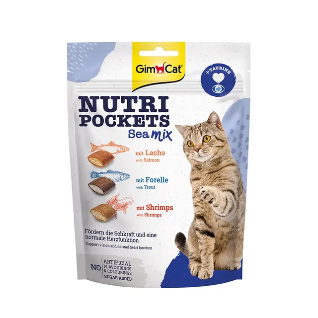 gimcat-nutri-pockets-sea-mix-150-g-snack-saumon-truite-crevettes-la-taurine image 1