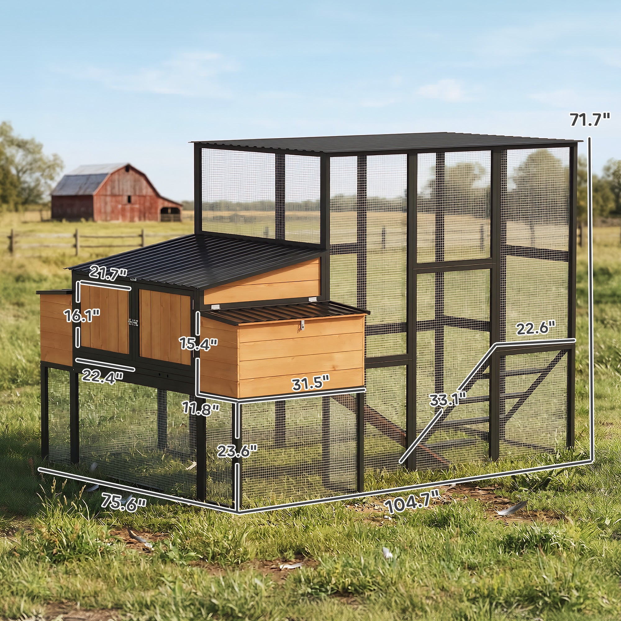pawhut-poulailler-en-bois-105-walk-in-pour-7-12-poules-avec-enclos-et-2-pondoirs image 5
