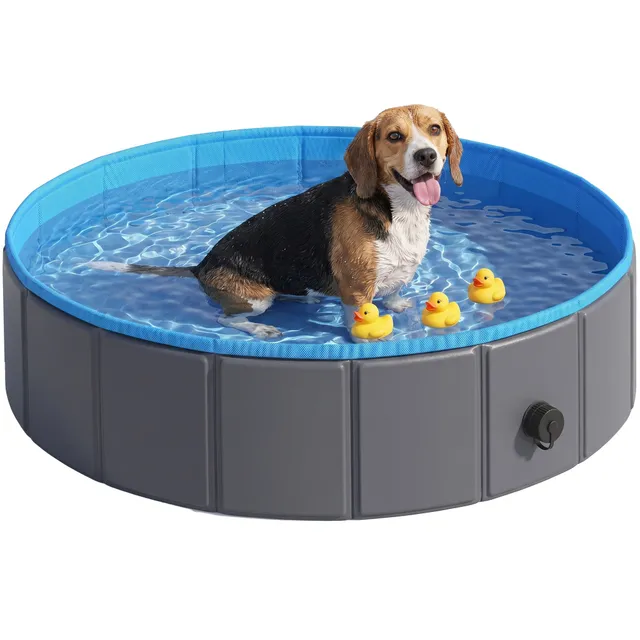pawhut-piscine-chien-pliable-100x30-cm-pvc-pais-base-antid-rapante-bleu-gris image 1