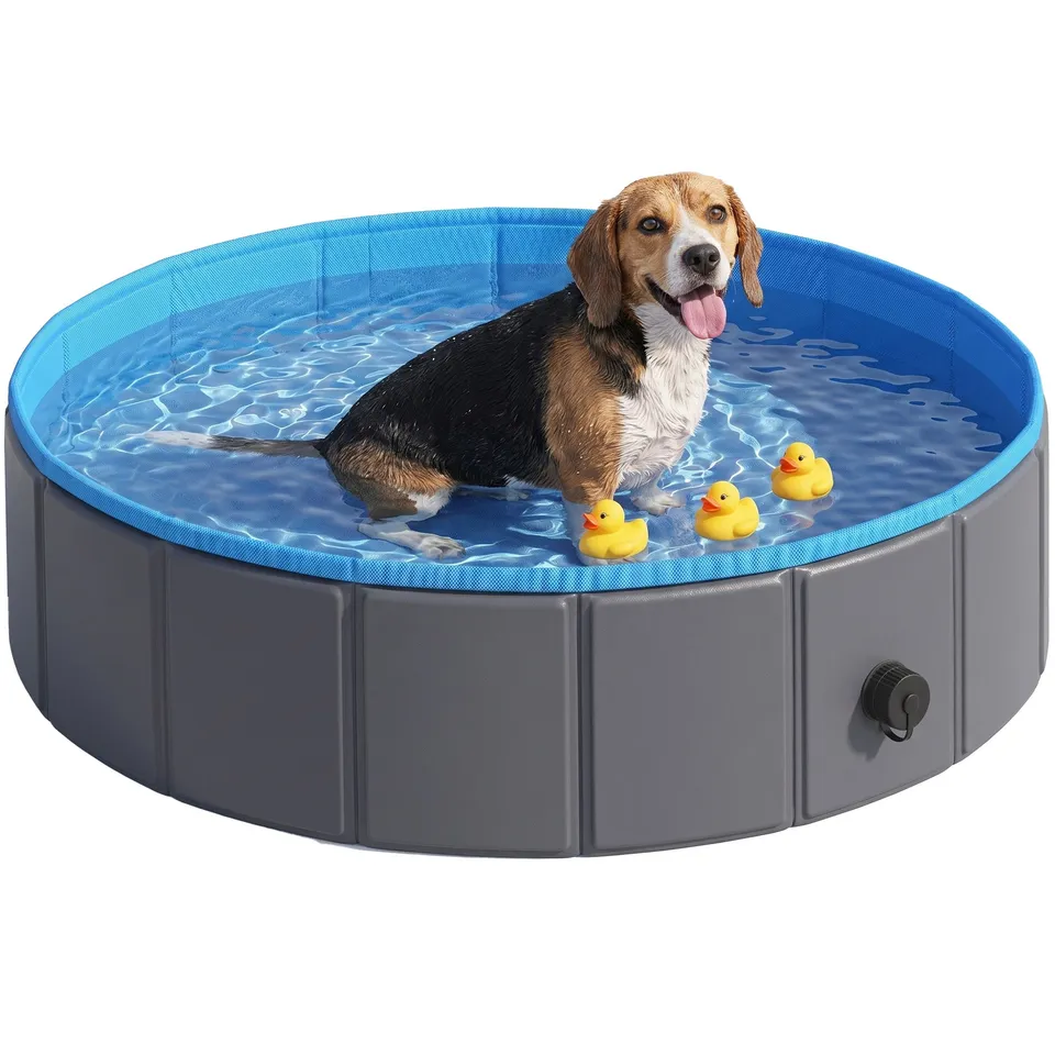 pawhut-piscine-chien-pliable-100x30-cm-pvc-pais-base-antid-rapante-bleu-gris image 1