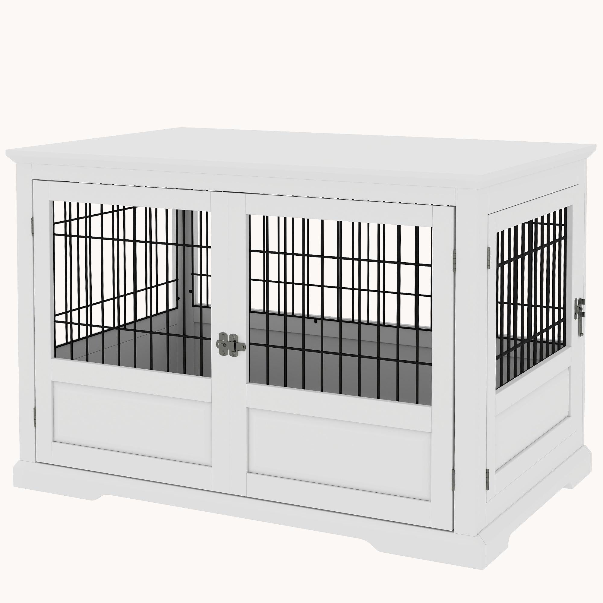 pawhut-cage-meuble-chien-xl-3-portes-avec-tiroir-blanc image 3