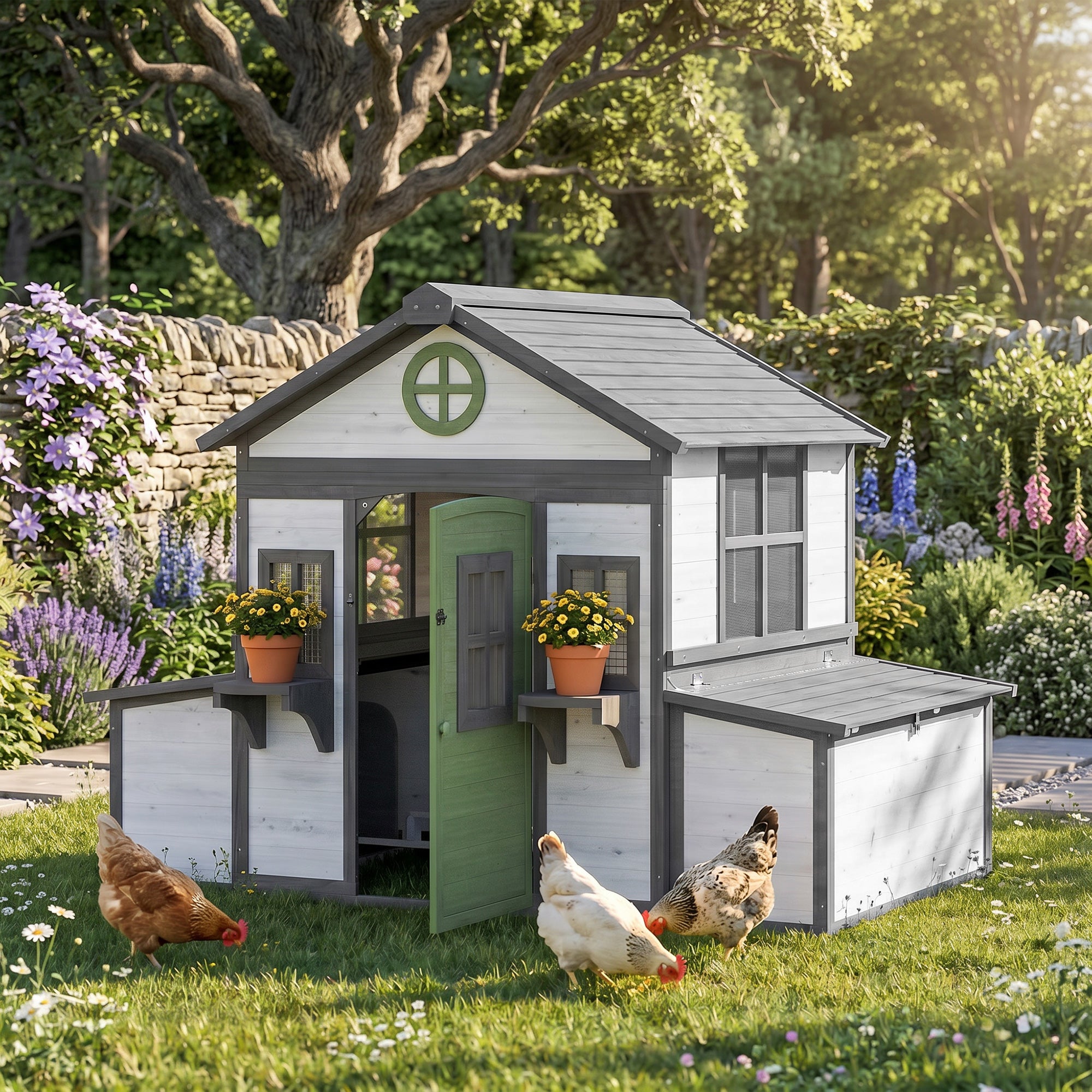pawhut-poulailler-bois-182-x-126-x-136-cm-pour-2-4-poules-avec-2-pondoirs-blanc image 3