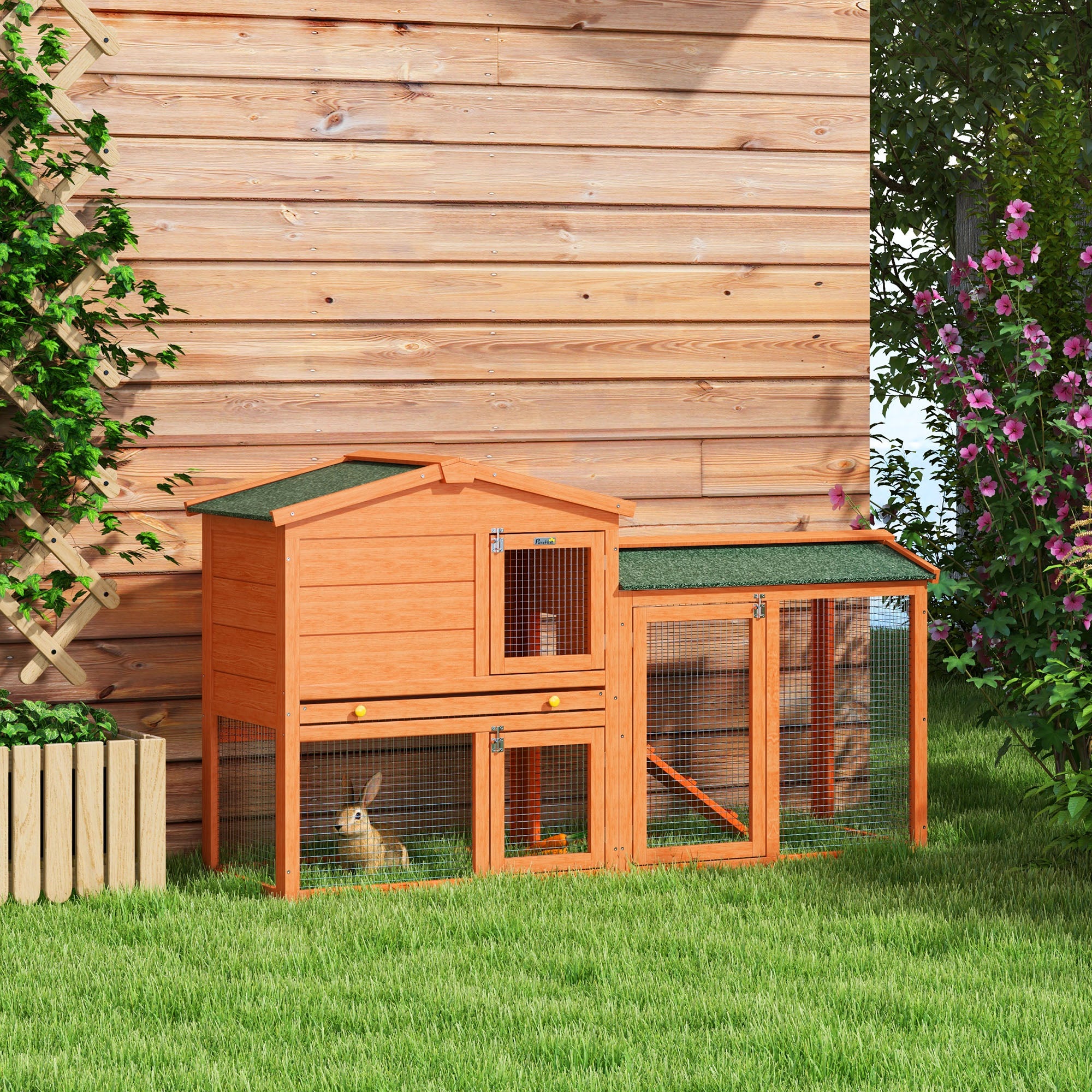 pawhut-cage-lapin-2-niveaux-avec-rampe-et-tiroir-orange image 3
