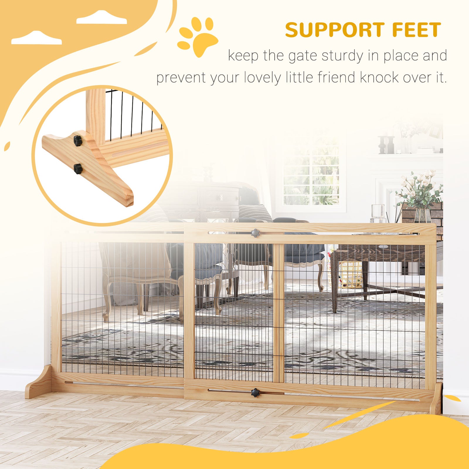 pawhut-barri-re-pour-animaux-autoportante-extra-large-longueur-r-glable-naturel image 8