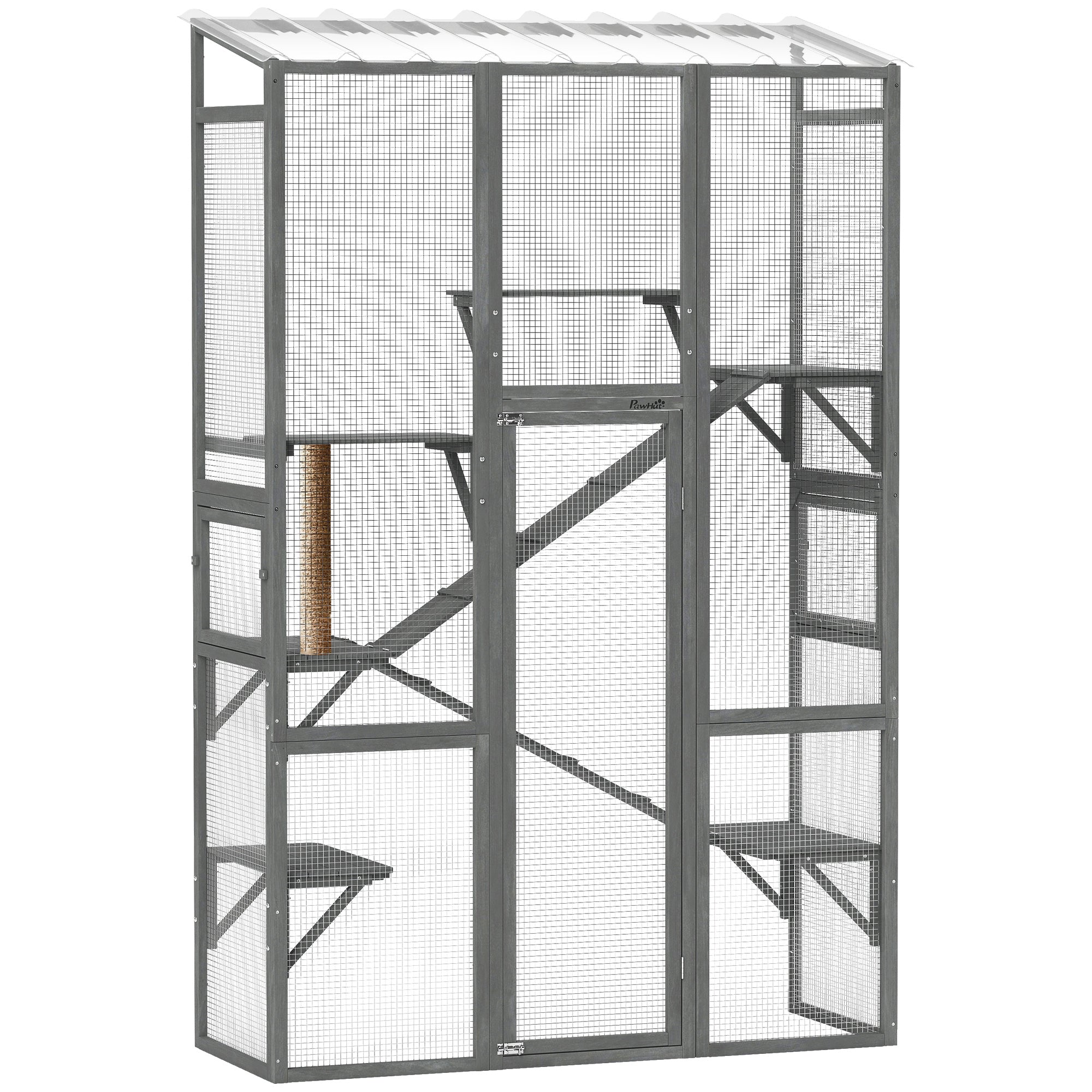 pawhut-grand-catio-d-ext-rieur-gris-avec-6-plateformes-et-griffoir image 1