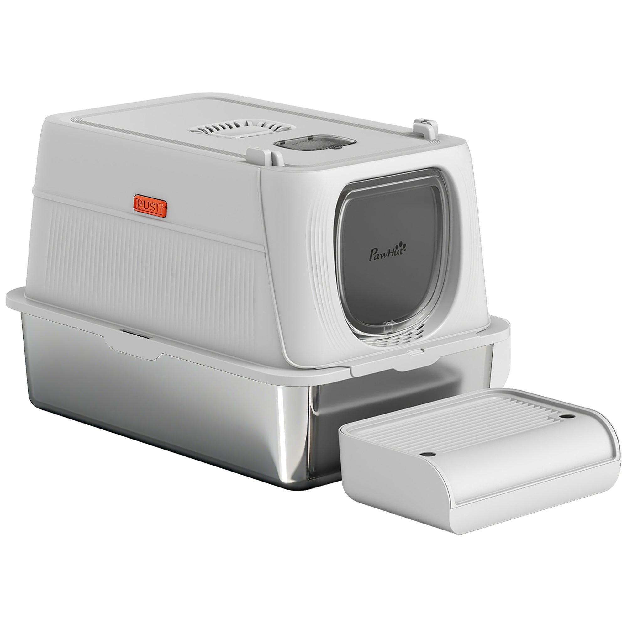 pawhut-bac-liti-re-inox-xl-avec-couvercle-p-dale-et-pelle-gris-clair image 2