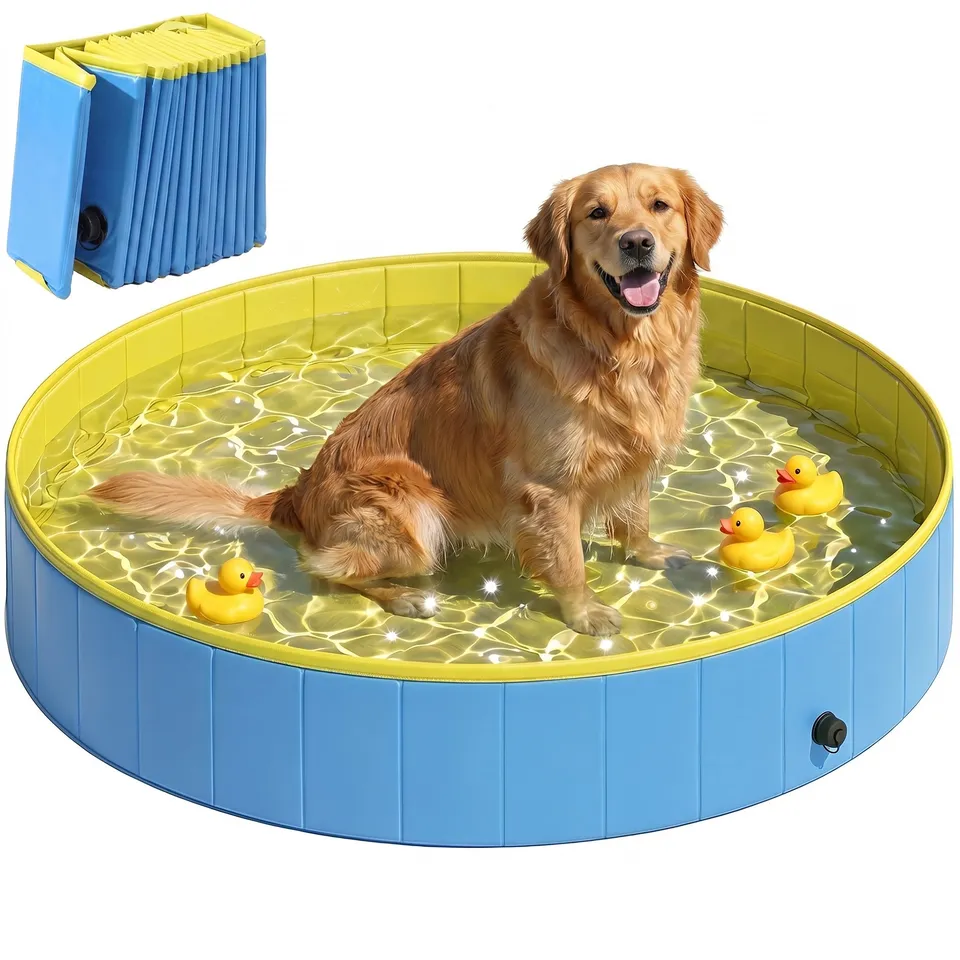 pawhut-piscine-pliable-pour-chien-140-x-30-cm-bleu-et-jaune image 1