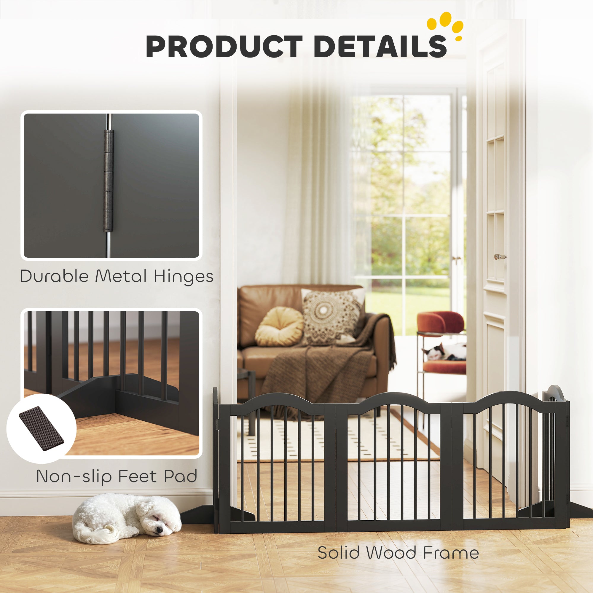 pawhut-barri-re-chien-en-bois-pliable-5-panneaux-autoportante-noir image 7