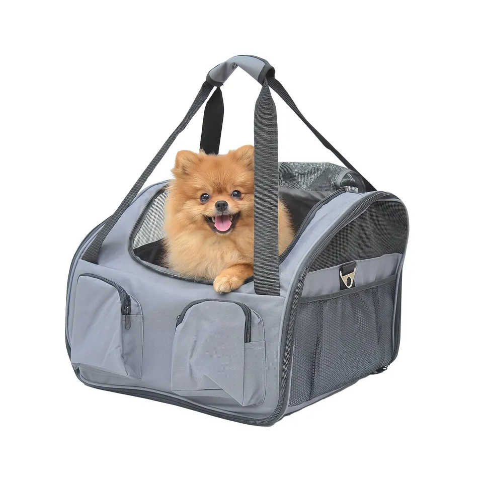 pawhut-sac-de-transport-pliable-gris-41x34x30-cm-pour-chats-et-petits-chiens image 1