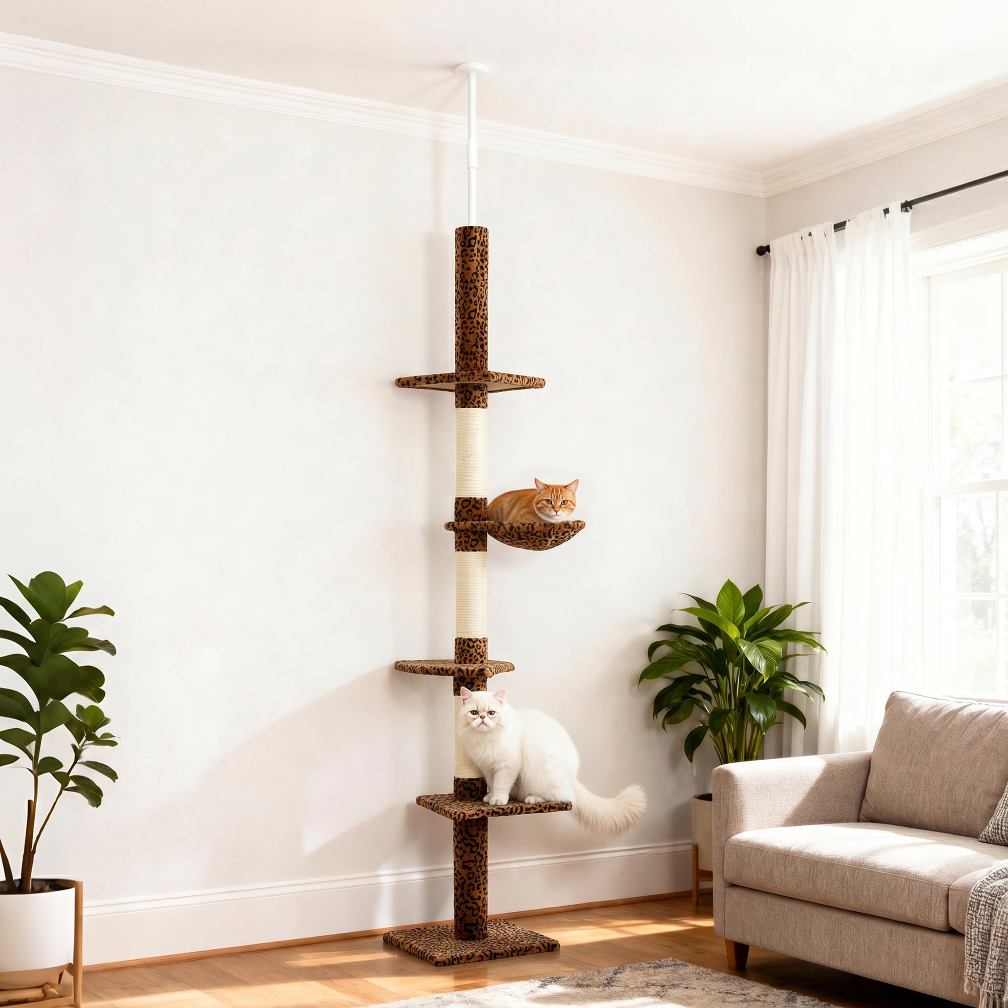 pawhut-arbre-chat-sol-plafond-230-260-cm-5-niveaux-imprim-l-opard image 4