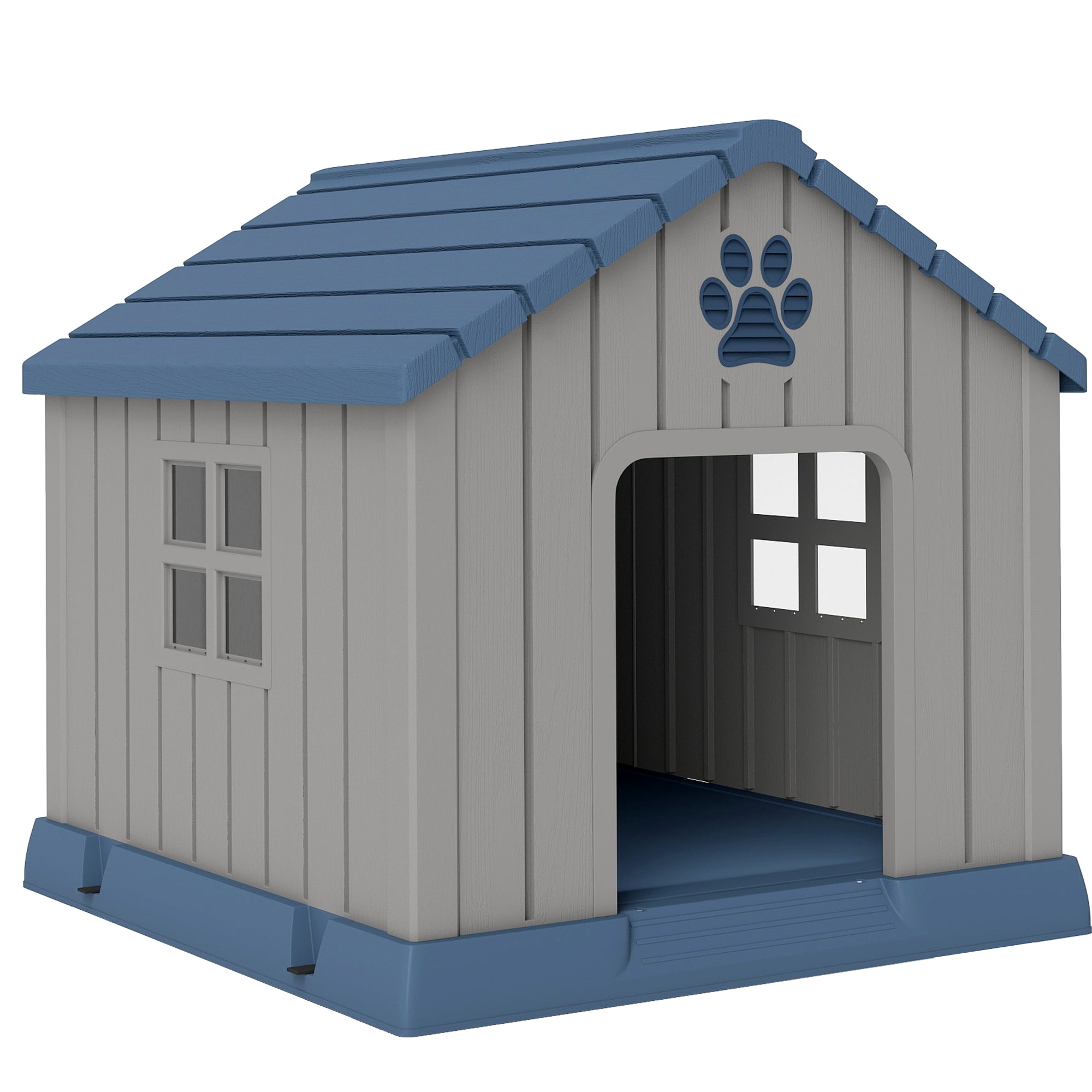 pawhut-niche-pour-chien-d-ext-rieur-style-cabane-grise-ventil-e image 1