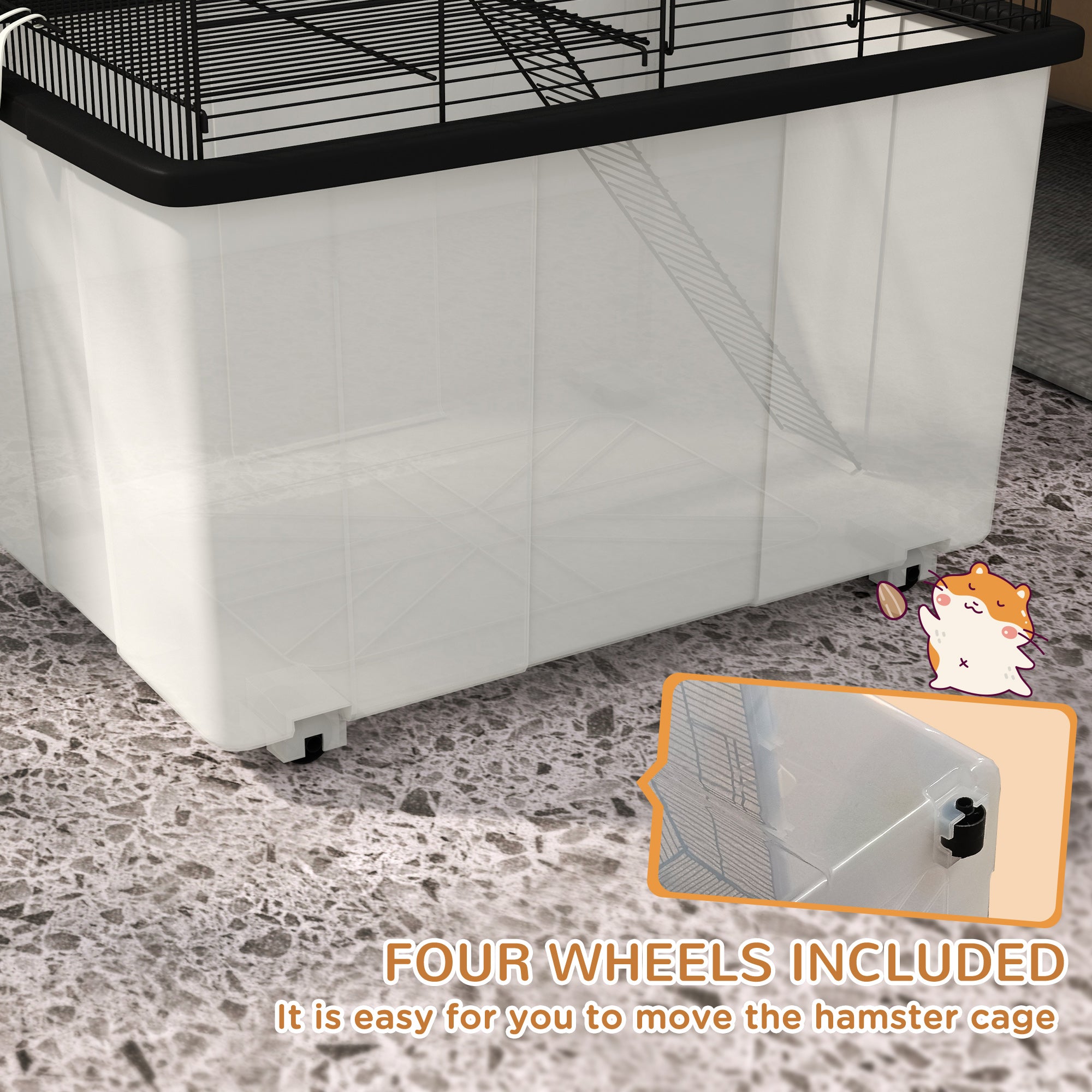 pawhut-cage-hamster-tages-avec-rampe-et-roulettes-noir image 7