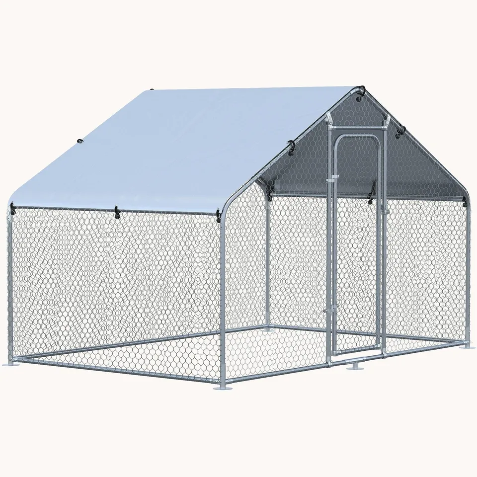 pawhut-poulailler-enclos-walk-in-3-x-2-m-forme-fl-che-m-tal image 1