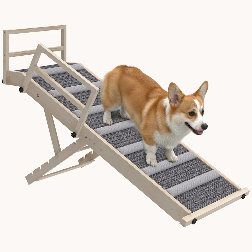 pawhut-rampe-pliable-en-bois-pour-chien-4-hauteurs-r-glables-38-48-cm image 1